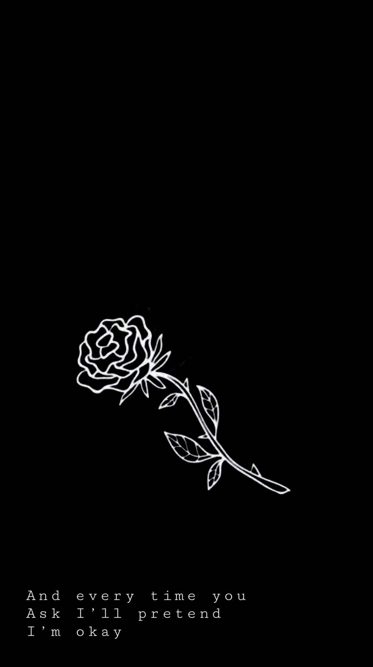 rose, white line drawing, black background, Full HD Phone Wallpaper