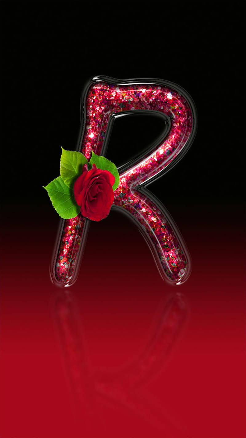 Letter R, red rose, green leaves, HD Phone Wallpaper