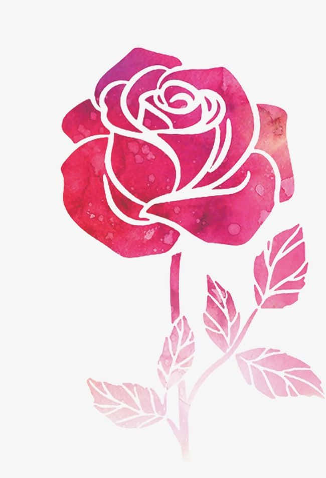 rose symbol, vibrant pink watercolor rose, white outlines, SD Phone Wallpaper
