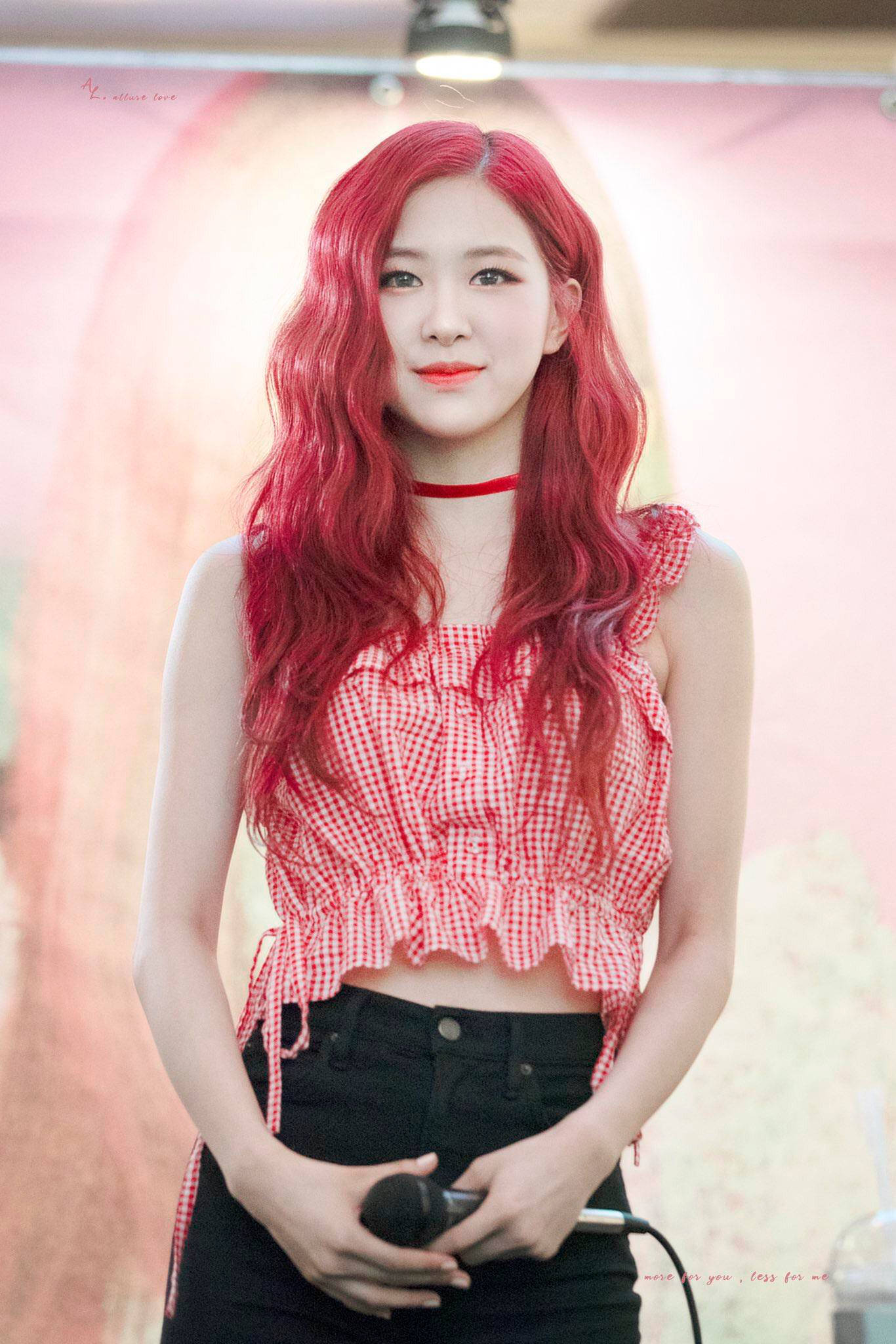 Roseanne Park, red hair, red gingham crop top, Full HD Phone Wallpaper