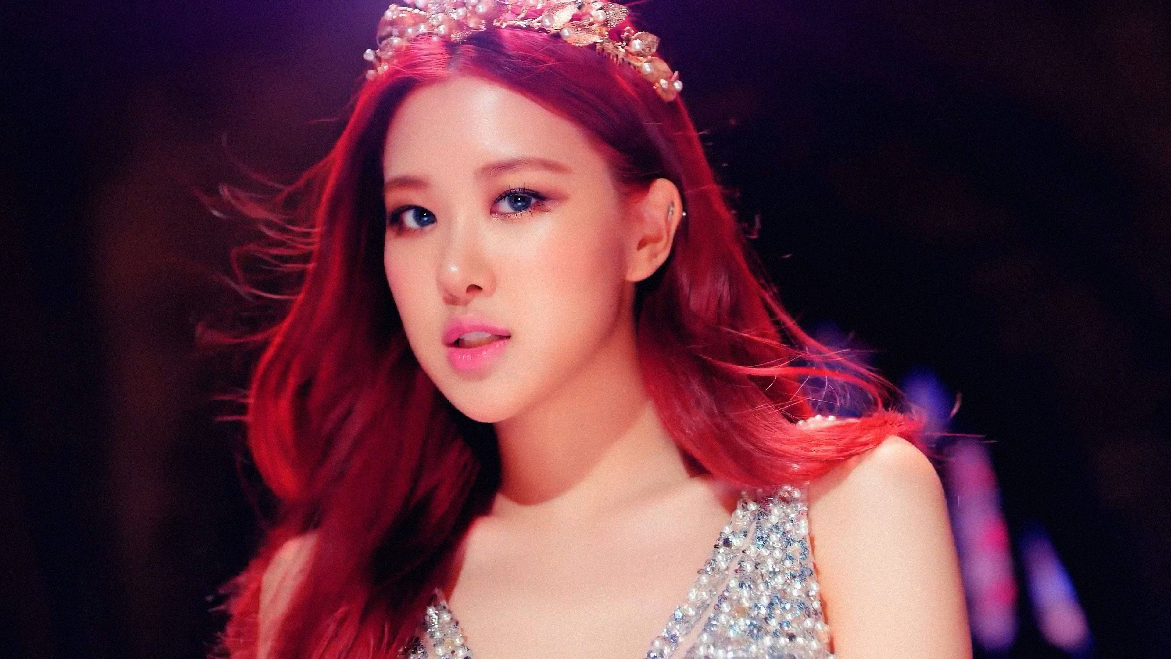 Roseanne Park, ddu du ddu du, fiery red hair, 4K Desktop Wallpaper