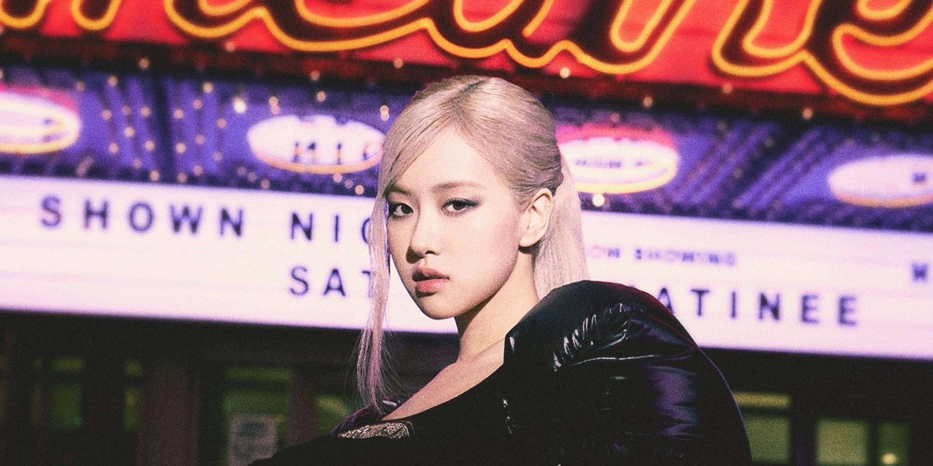 Roseanne Park, platinum hair, neon theater marquee, Full HD Desktop Wallpaper