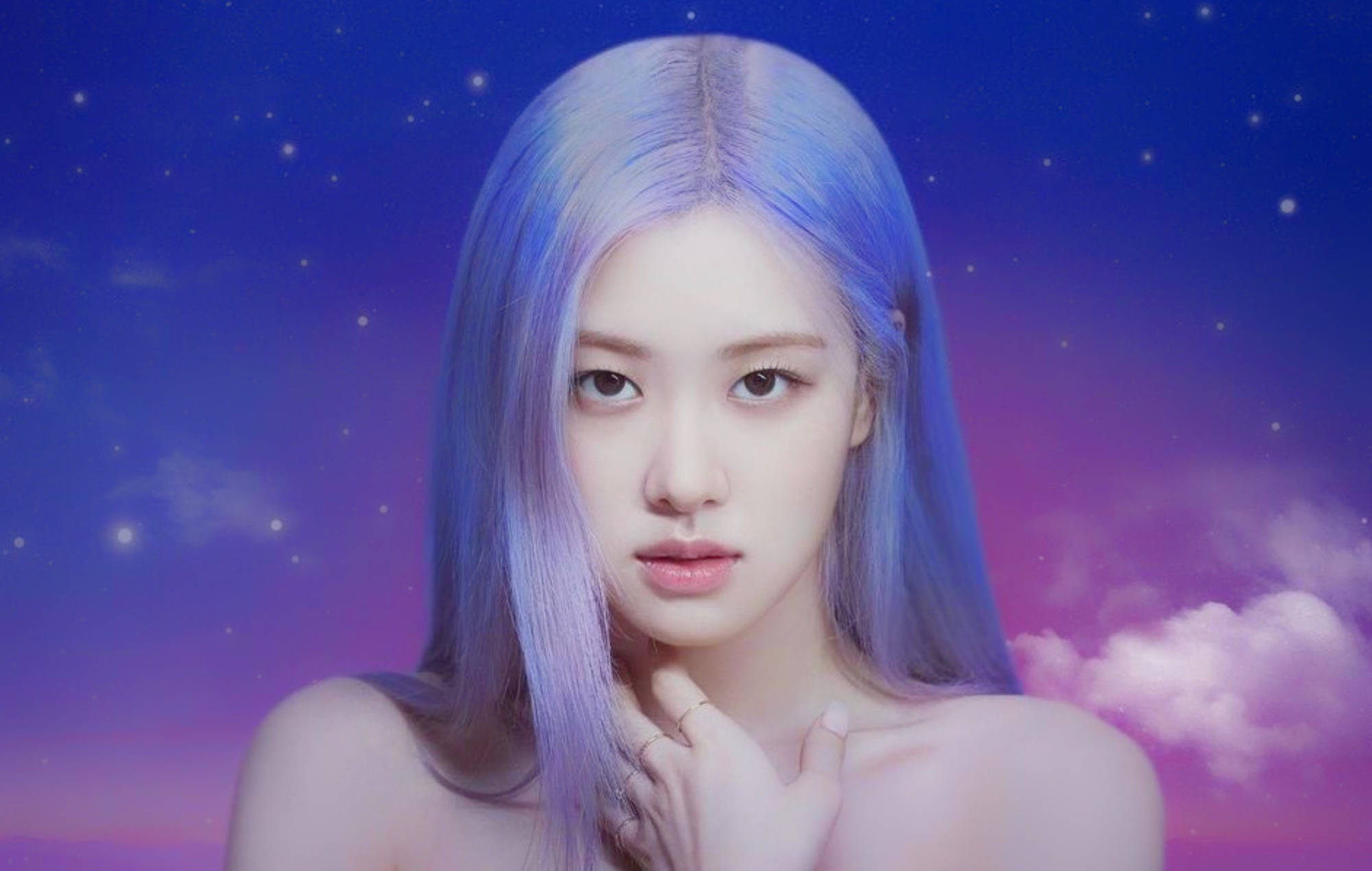 Roseanne Park, glowing blue hair, starry twilight sky, Full HD Desktop Wallpaper