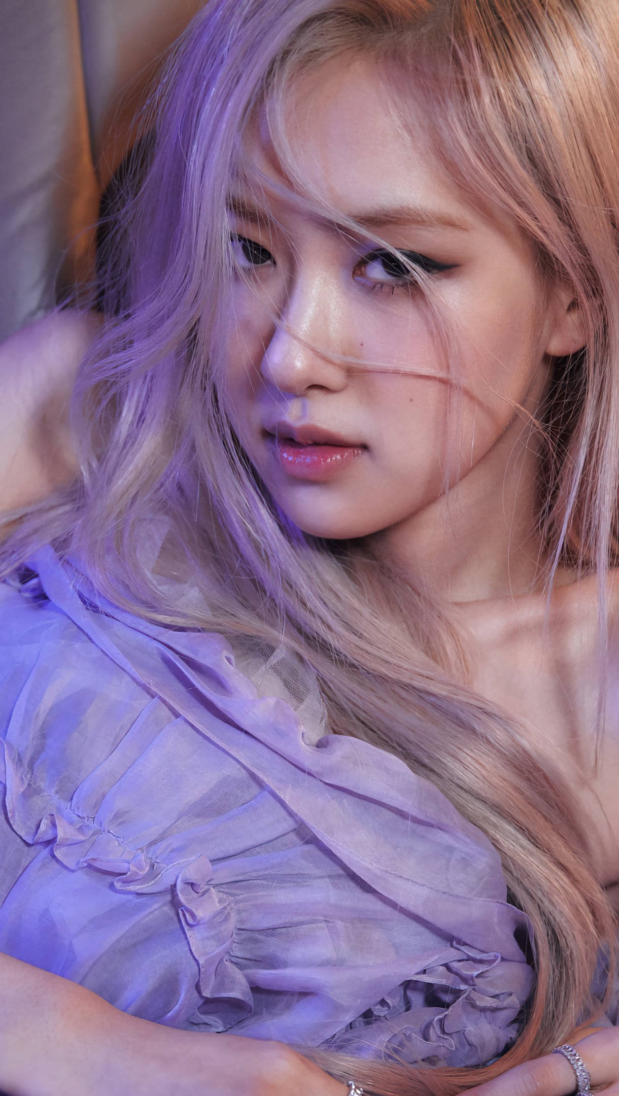 Roseanne Park, blonde hair, purple lighting, Full HD Phone Wallpaper