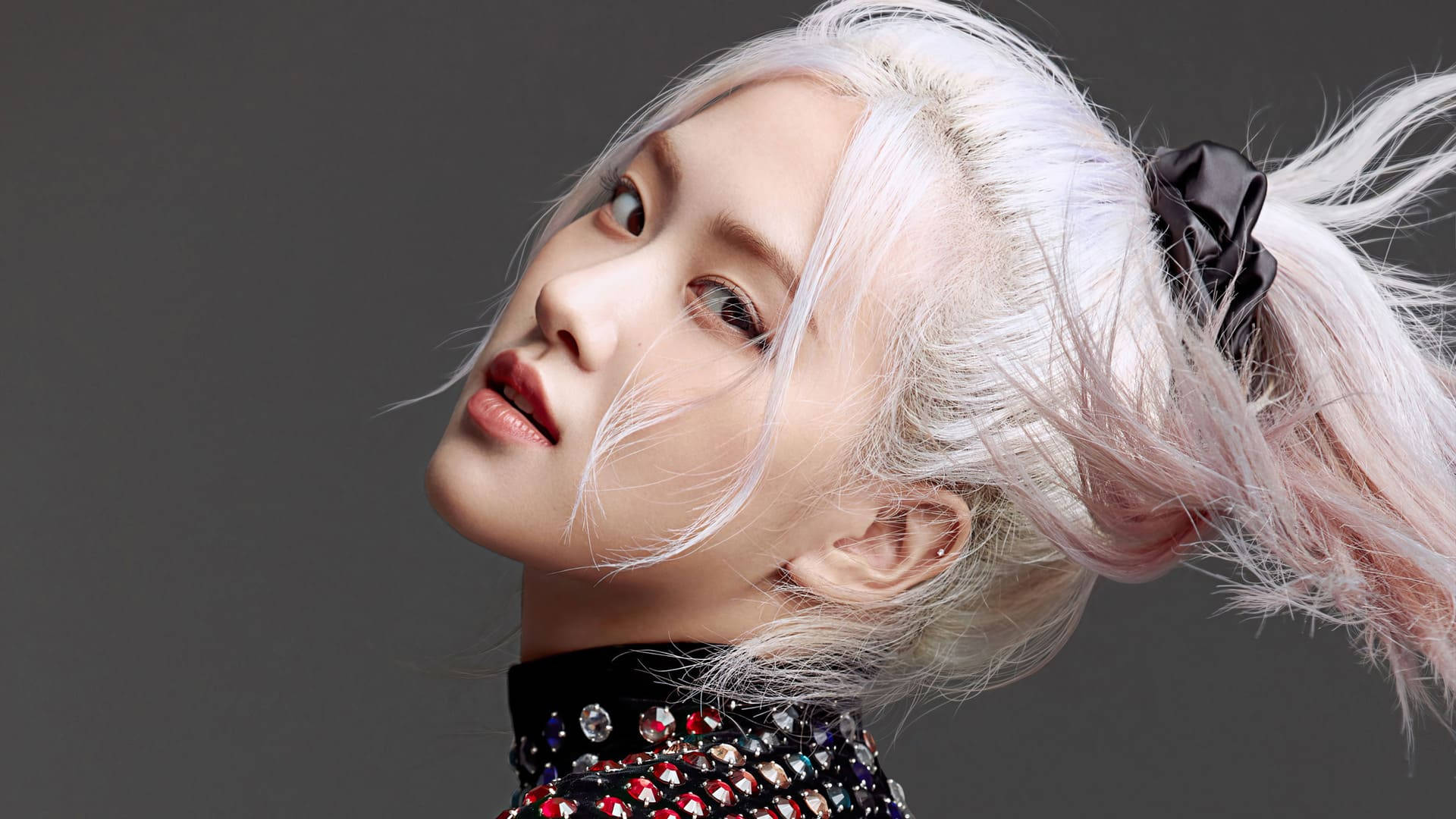 Roseanne Park, platinum blonde hair, high ponytail, Full HD Desktop Wallpaper