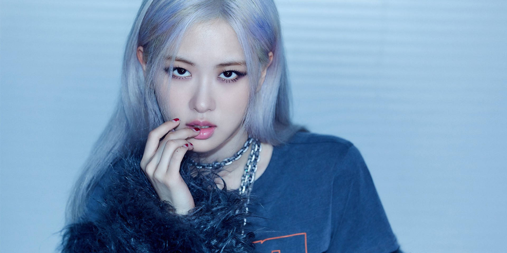 Roseanne Park, silver-blue hair, red nails, Full HD Desktop Wallpaper