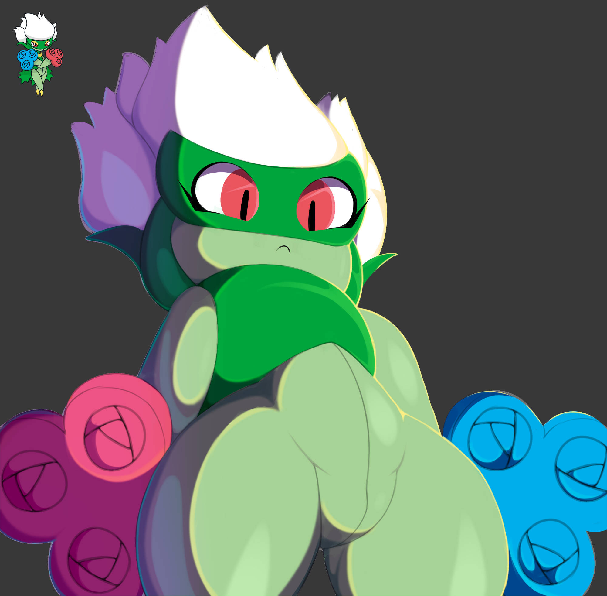 Roserade, green anthropomorphic Pokémon, white and purple hair, Full HD Desktop Wallpaper