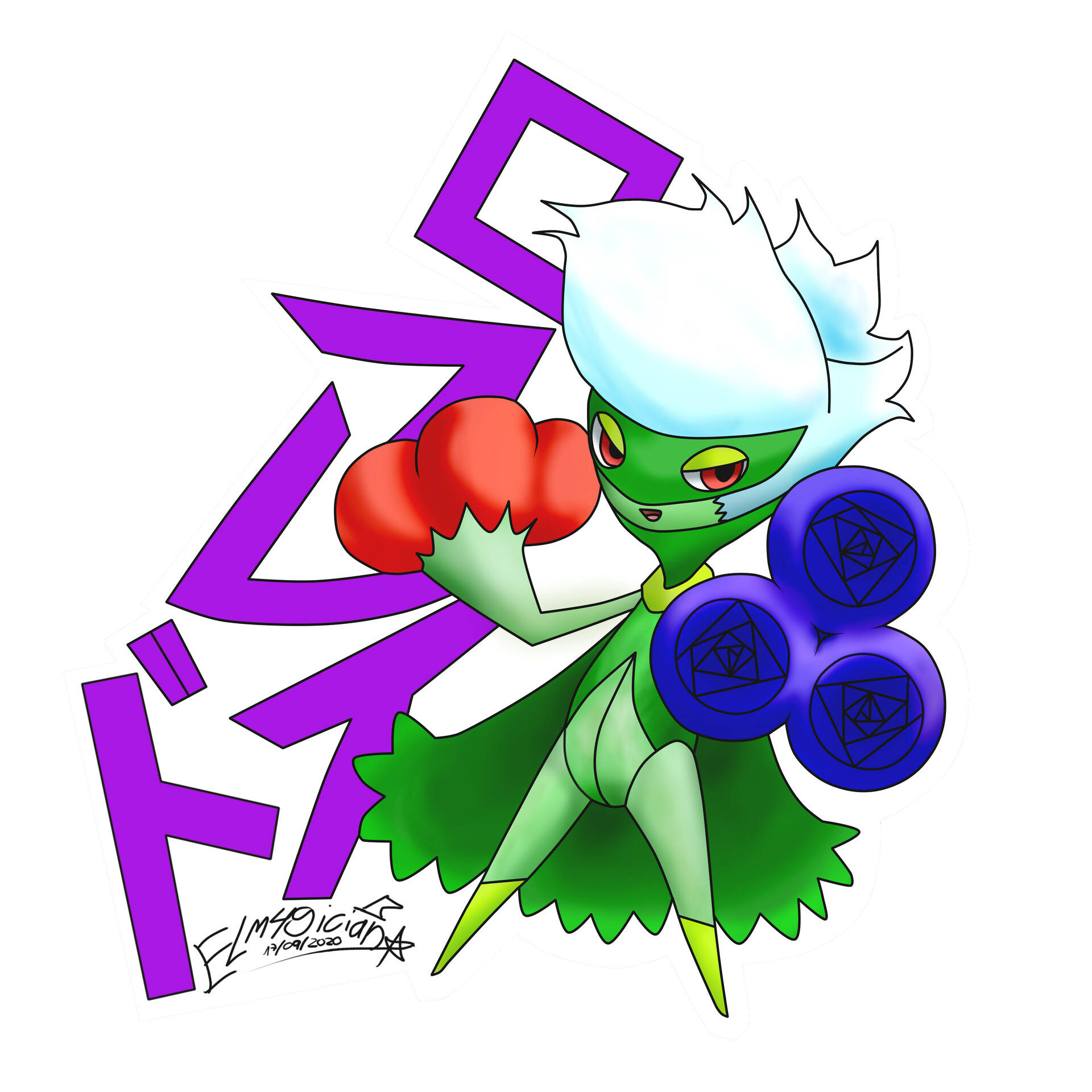 Roserade, green anime-style Pokémon, white hair, Full HD Desktop Wallpaper
