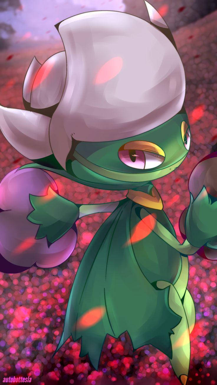 Roserade, green anime character, large white flower head, HD Phone Wallpaper