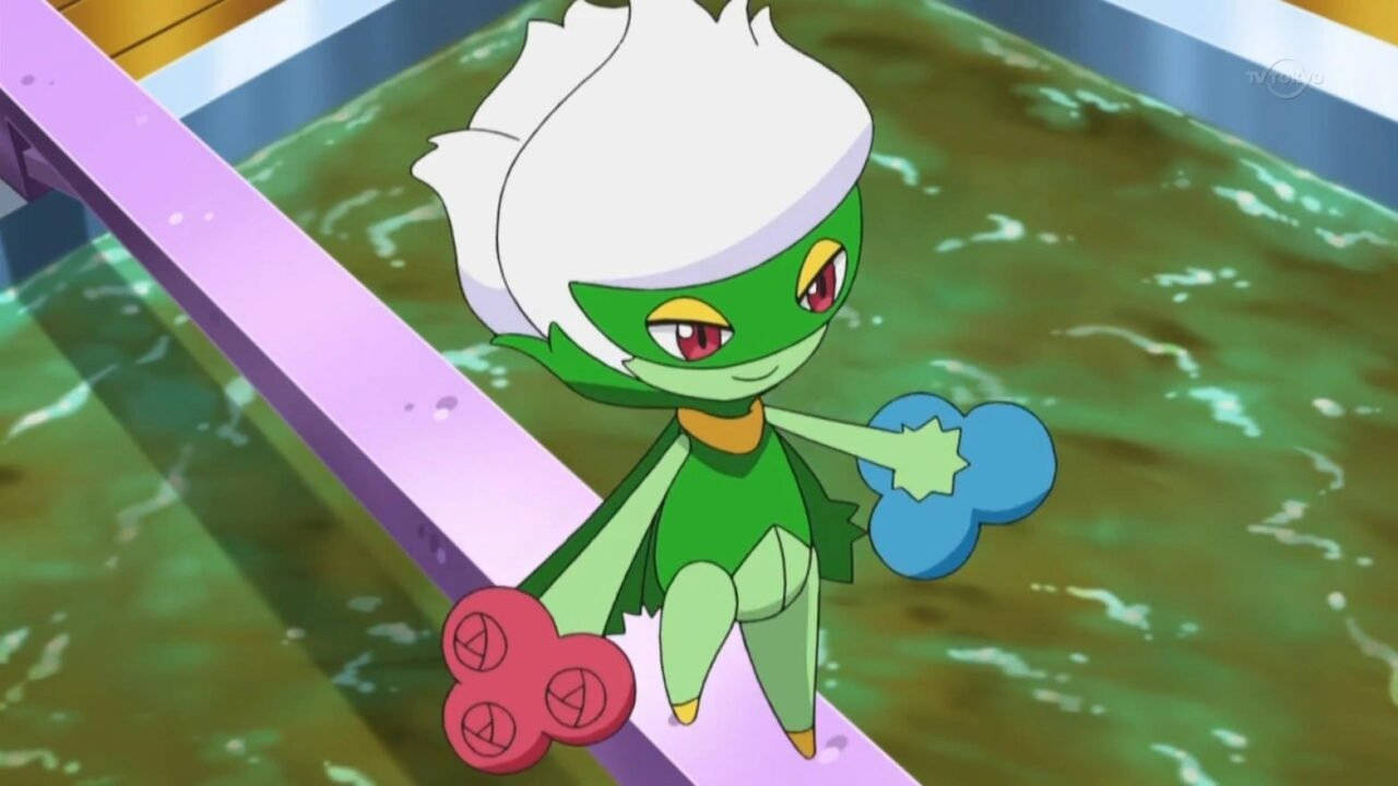 Roserade, green anime Pokémon, white hair, HD Desktop Wallpaper