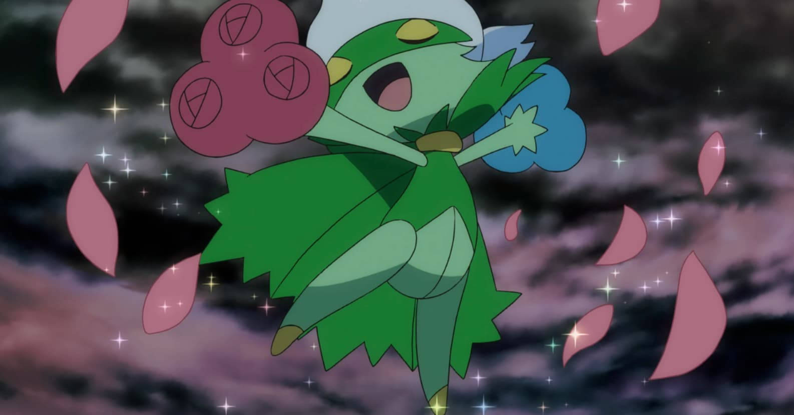 Roserade, green anime Pokémon, leaf-like limbs, HD Desktop Wallpaper