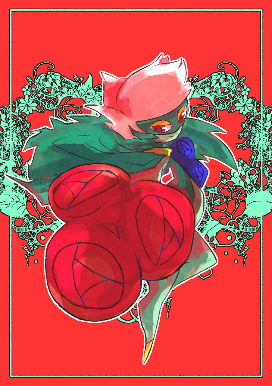 Red Roserade, pink hair, green cloak, SD Phone Wallpaper