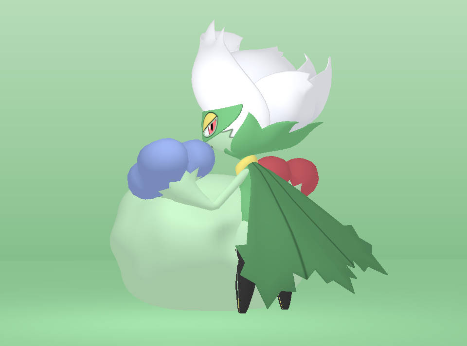 Roserade, white flower head, green body, SD Desktop Wallpaper