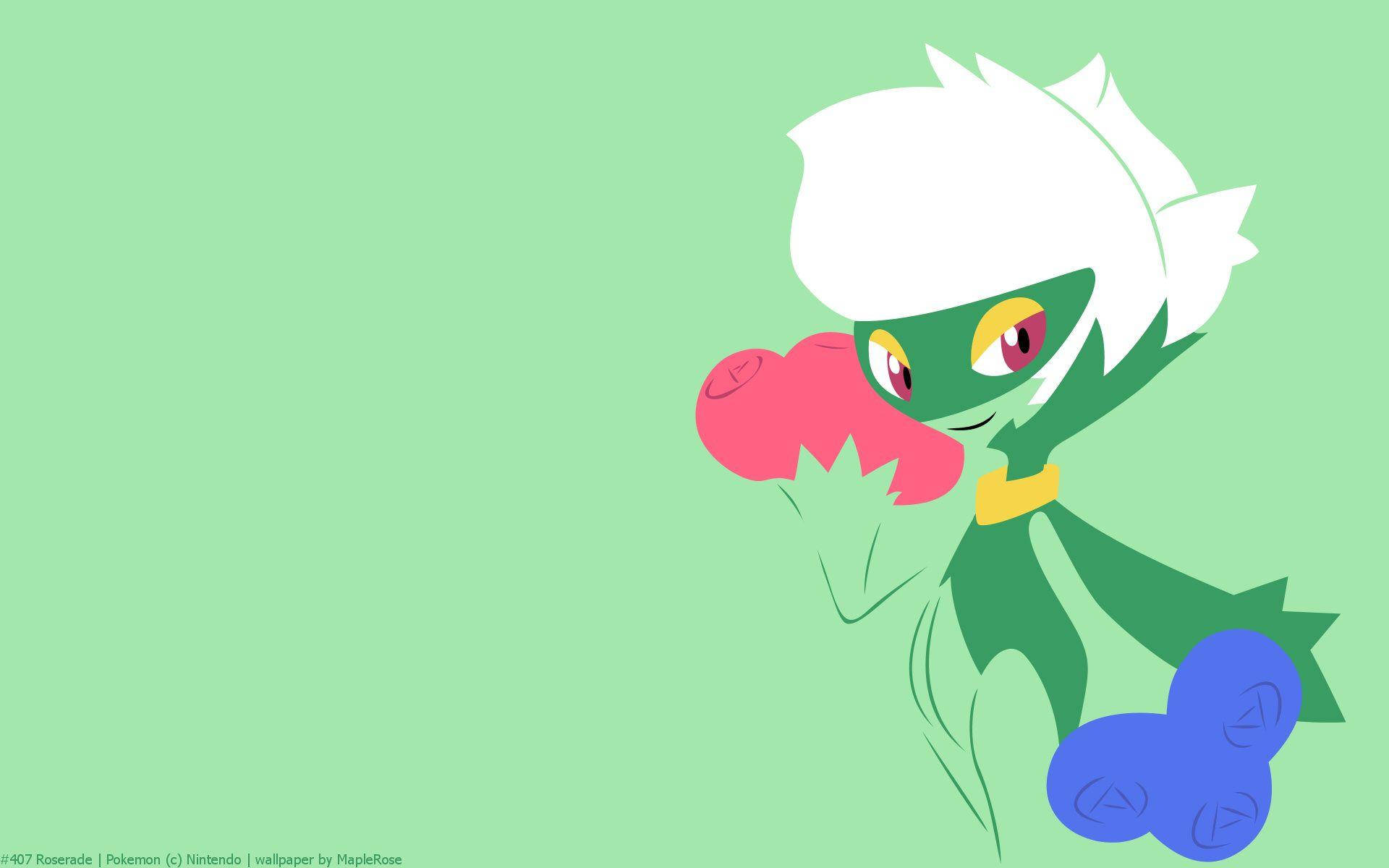 Roserade, mint green background, white hair, Full HD Desktop Wallpaper