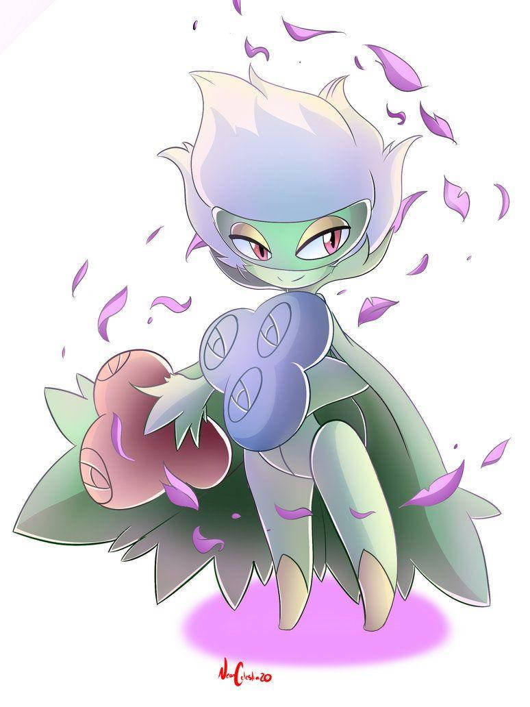 Roserade, pink flower petals, green skin, SD Phone Wallpaper