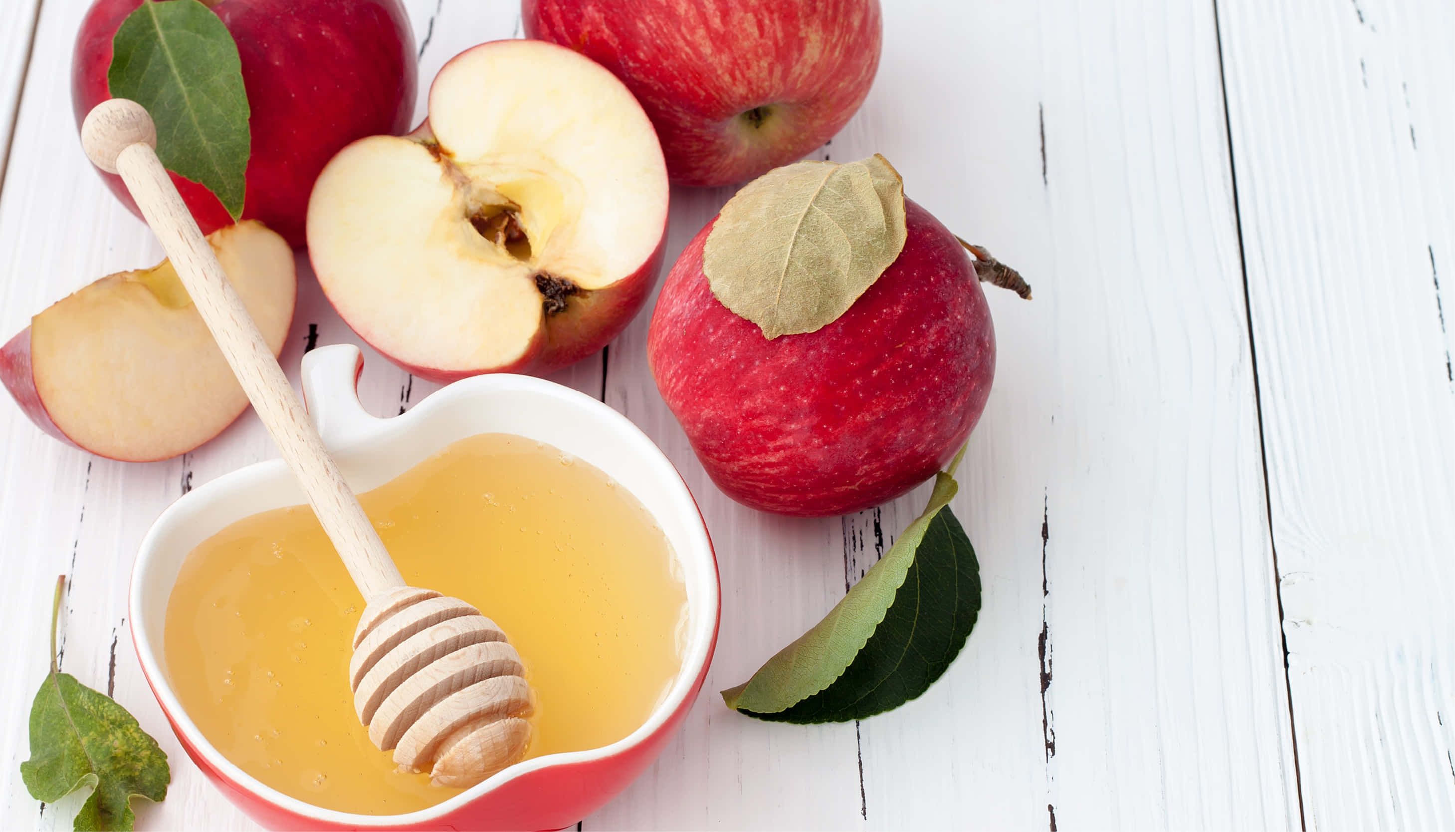 Rosh Hashanah, red apples, golden honey, 2K Desktop Wallpaper