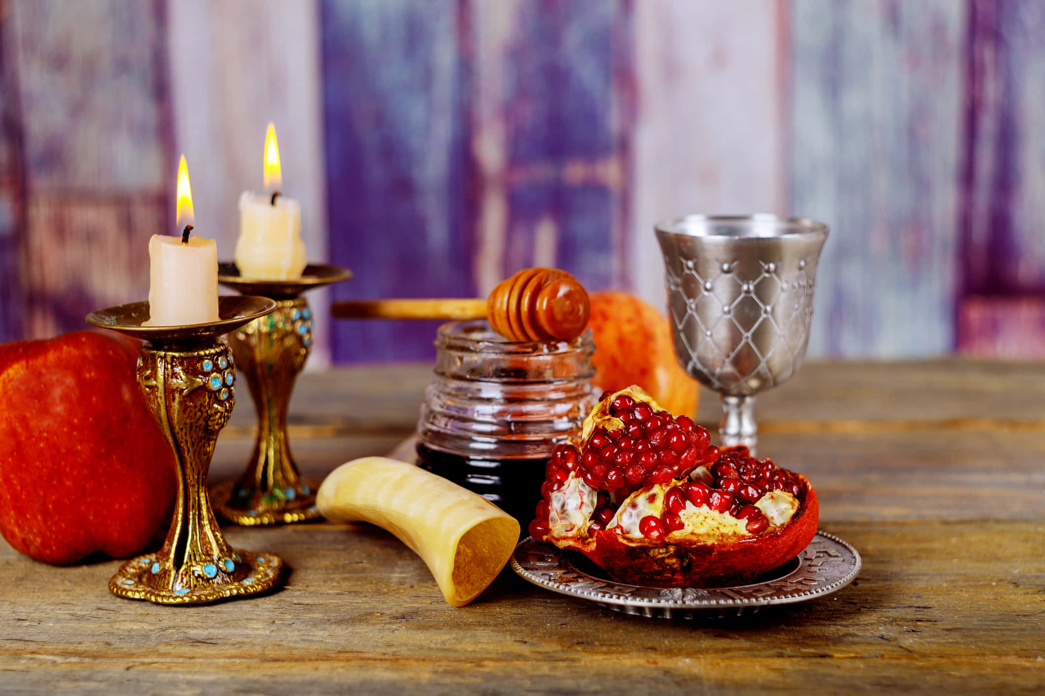Rosh Hashanah, candles, honey, Full HD Desktop Wallpaper