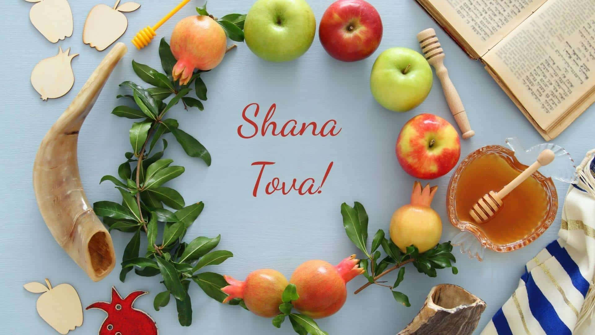 Rosh Hashanah, apples, pomegranates, Full HD Desktop Wallpaper