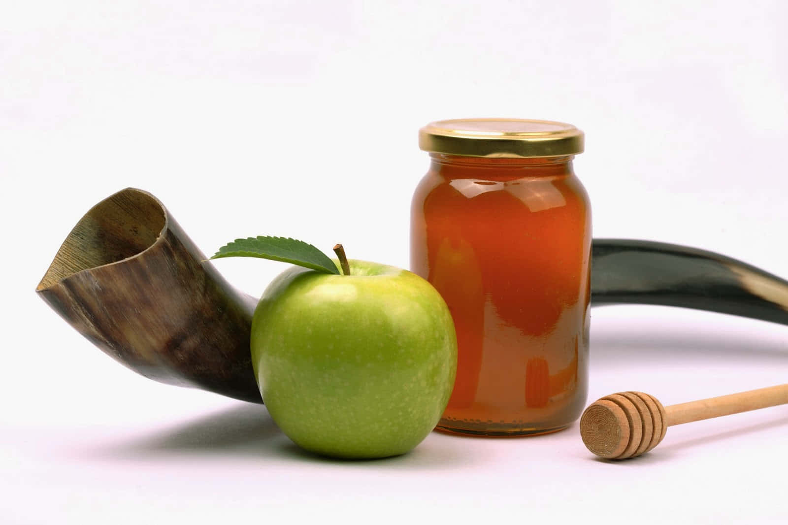 Rosh Hashanah, green apple honey jar, shofar, HD Desktop Wallpaper