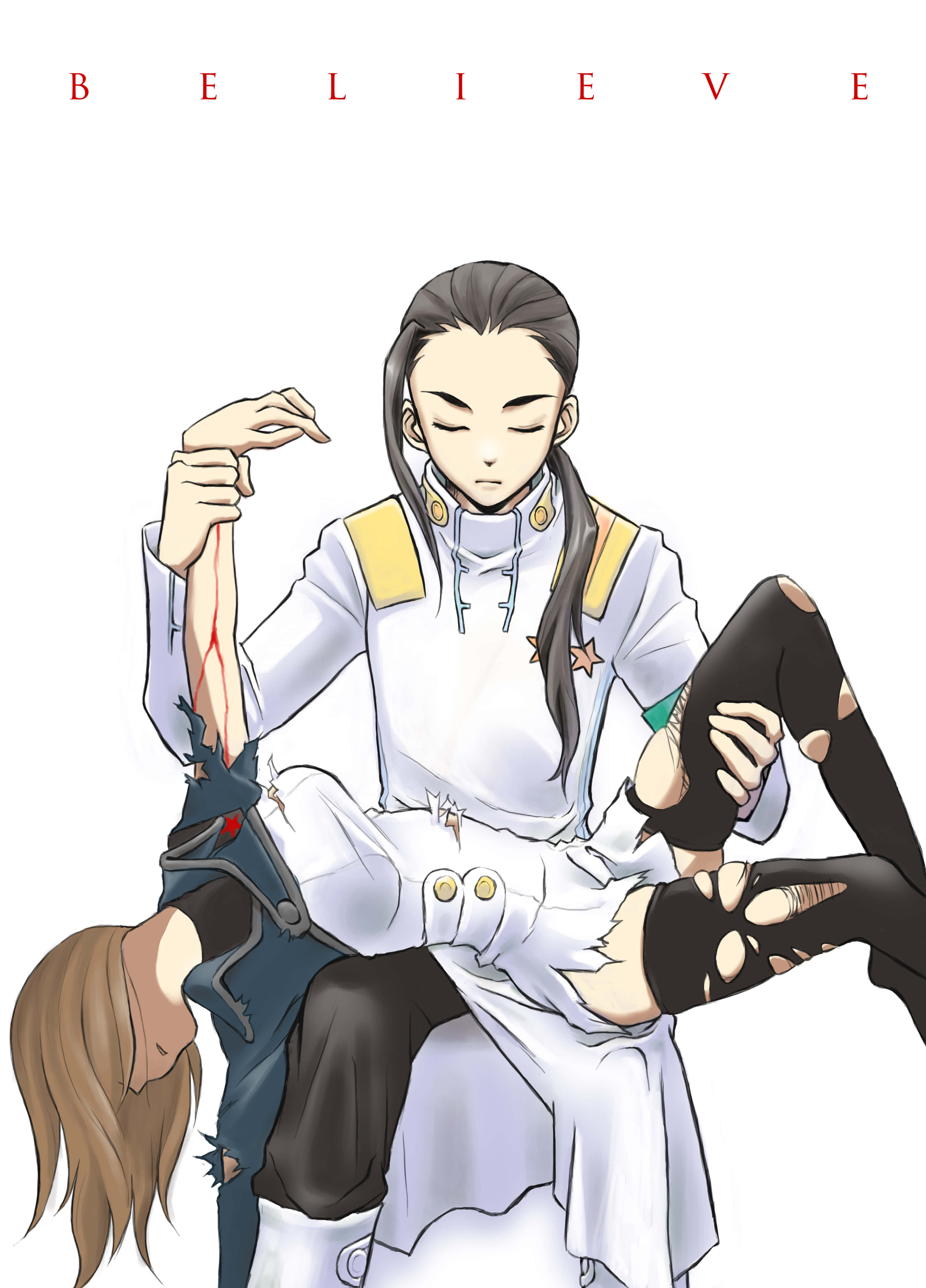 Rossiu Adai, white uniform, bleeding figure, 4K Phone Wallpaper