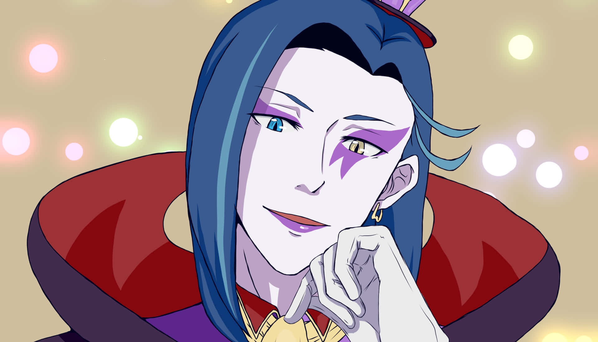 Roswaal L Mathers, blue hair, purple eye makeup, Full HD Desktop Wallpaper