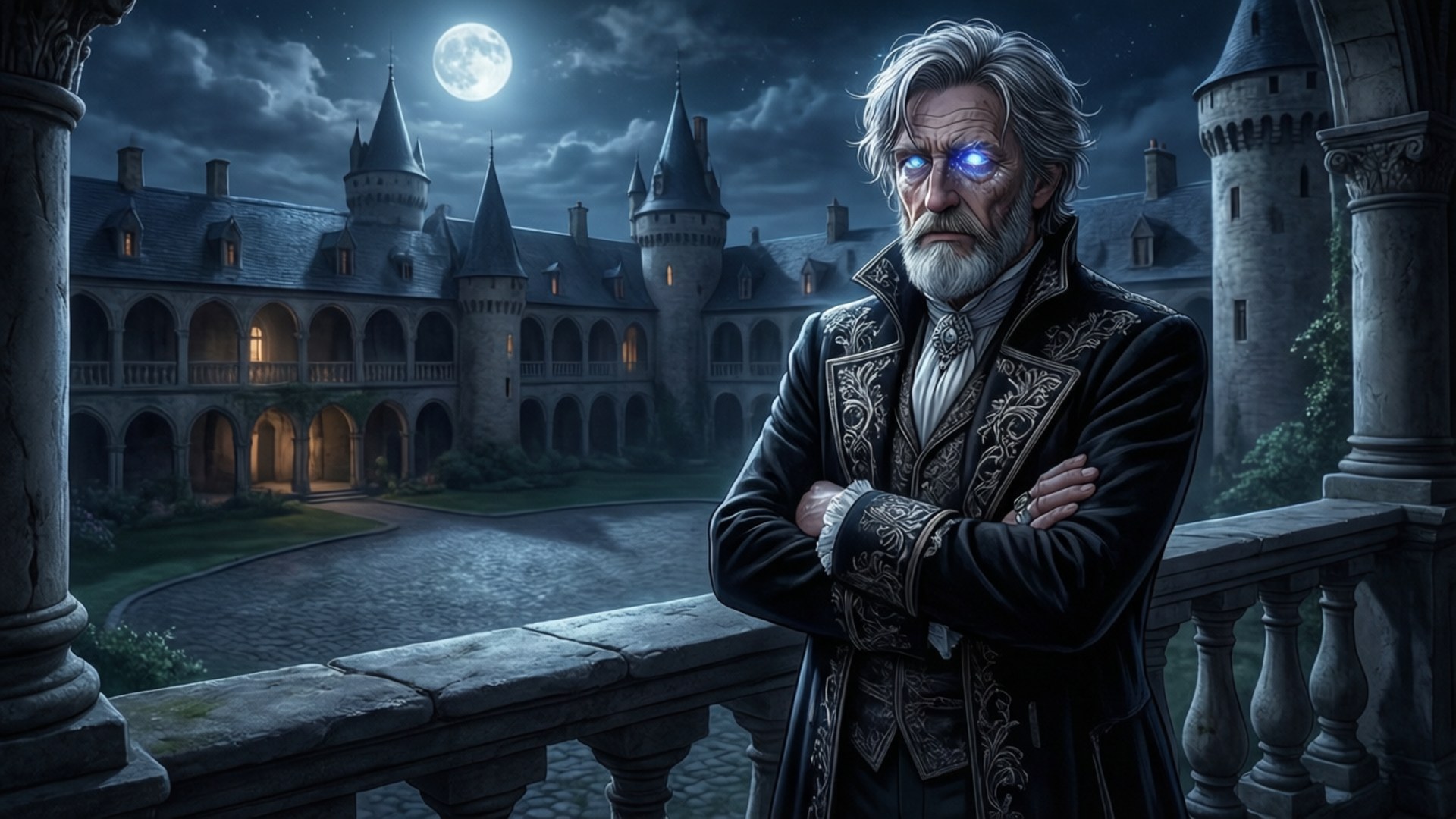 Roswaal L Mathers, castle, night, Full HD Desktop Wallpaper