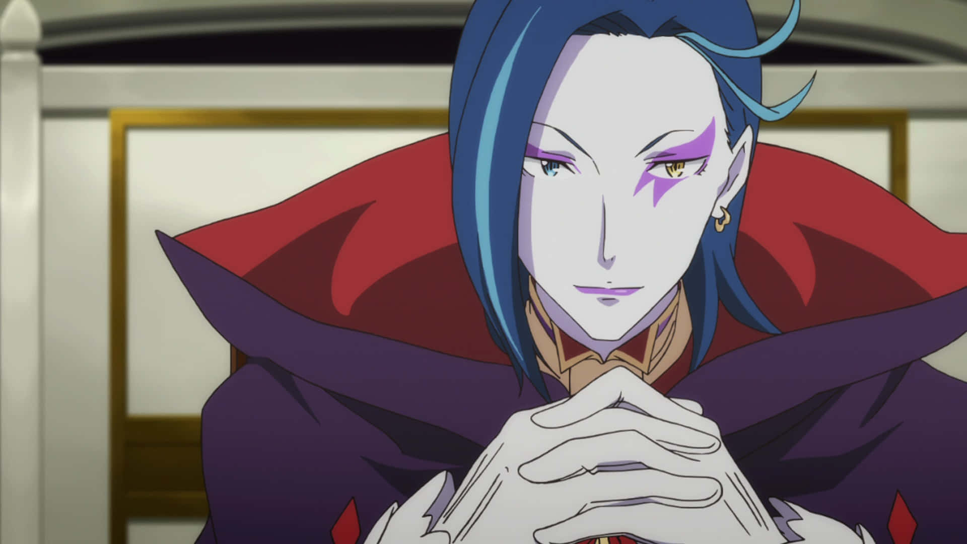 Roswaal L Mathers, blue hair, purple markings, Full HD Desktop Wallpaper