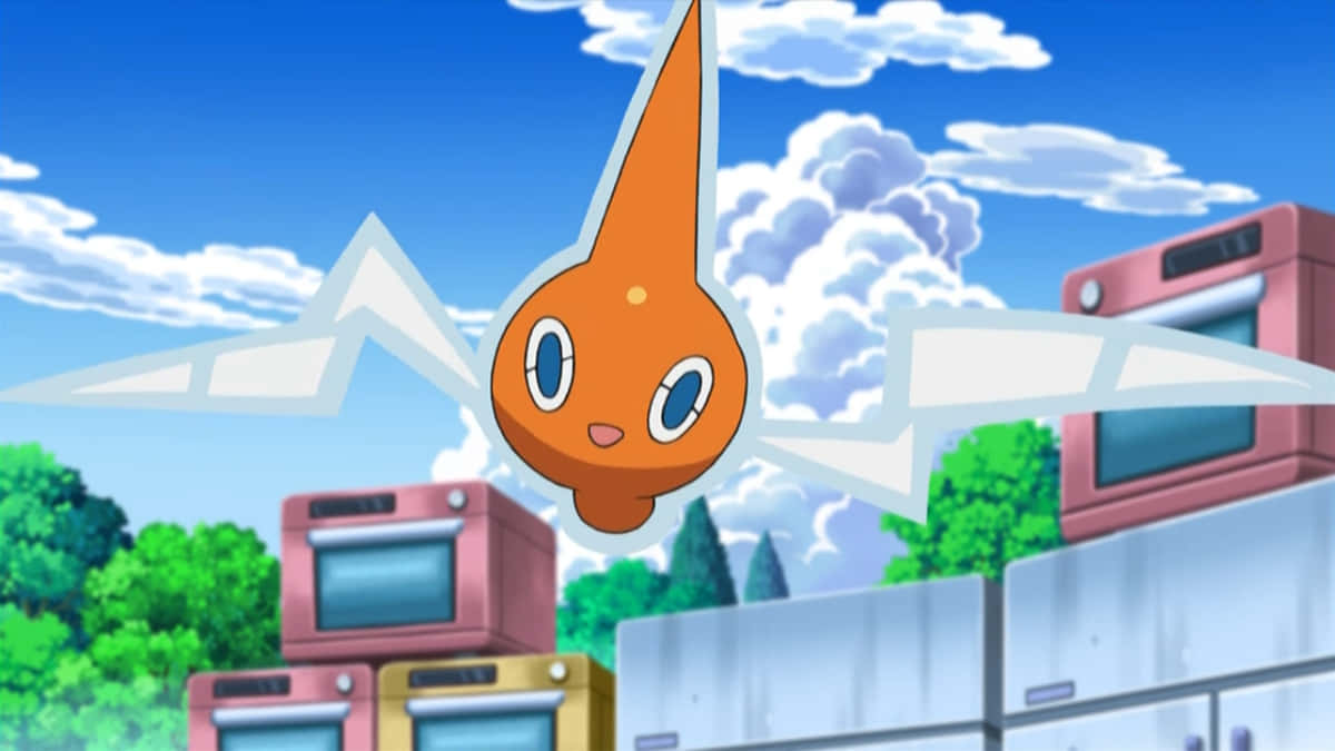 Flying Rotom, orange, anime-style, SD Desktop Wallpaper