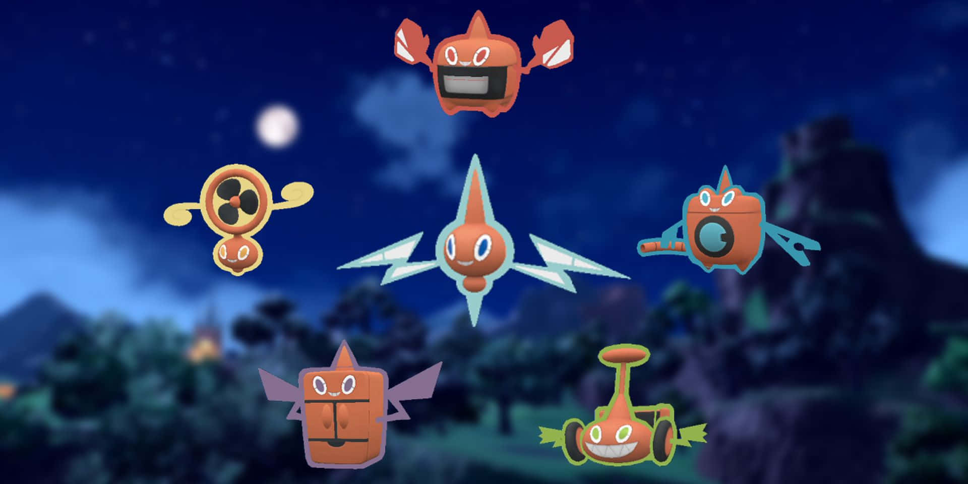 Rotom, starry night sky, full moon, Full HD Desktop Wallpaper