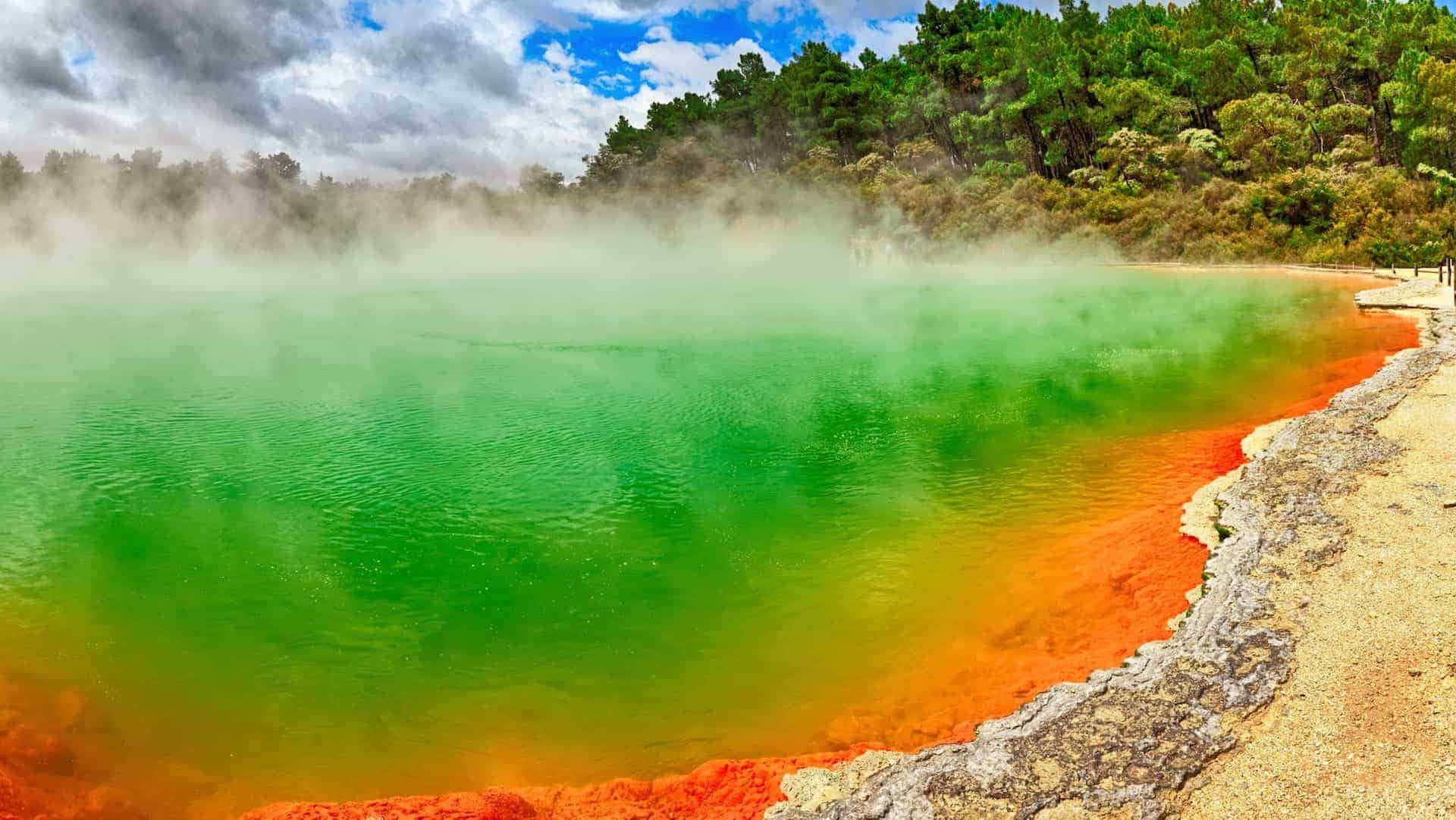 Rotorua, geothermal champagne pool, vibrant green, Full HD Desktop Wallpaper