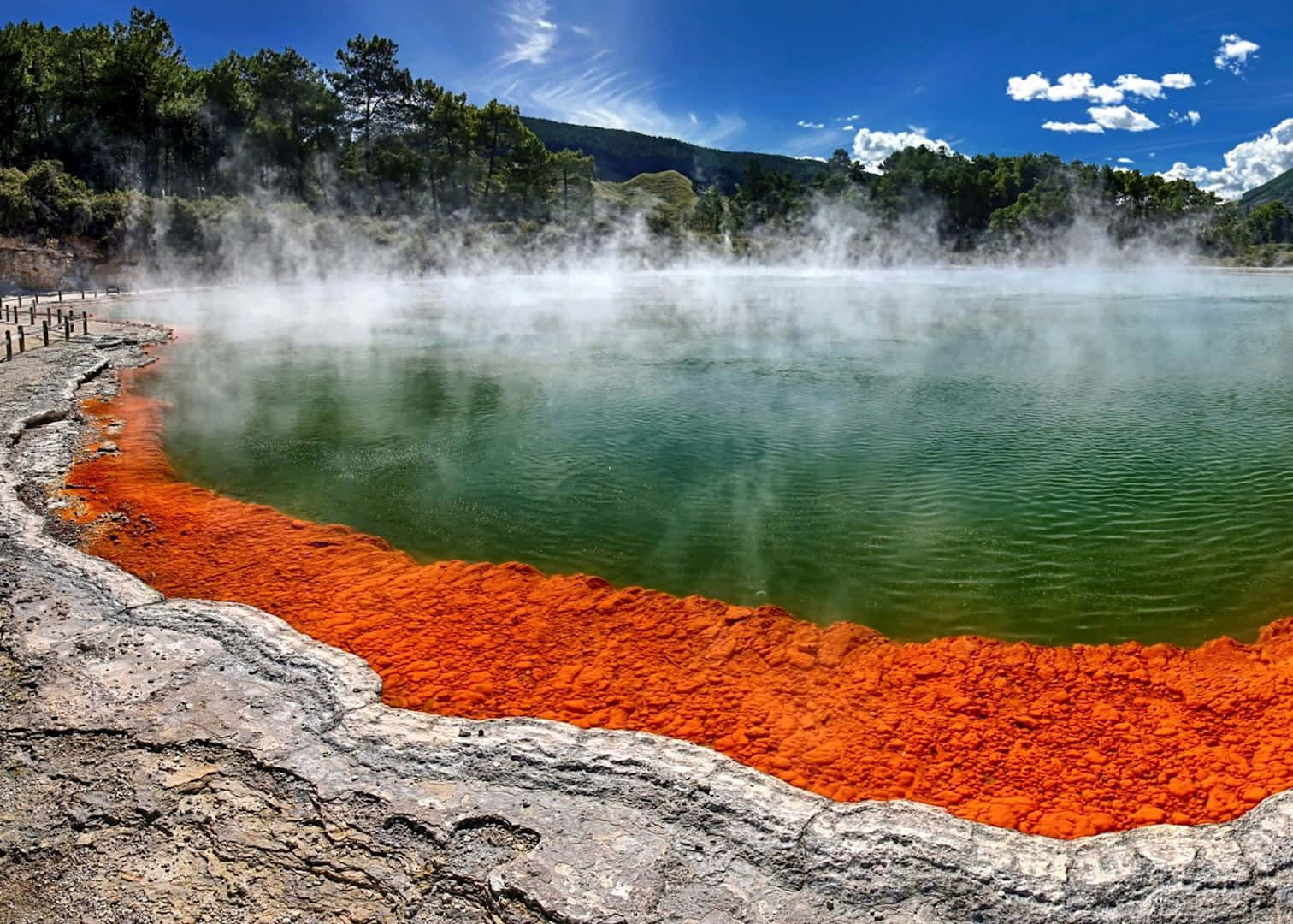 Rotorua, geothermal wonderland, orange mineral rim, HD Desktop Wallpaper