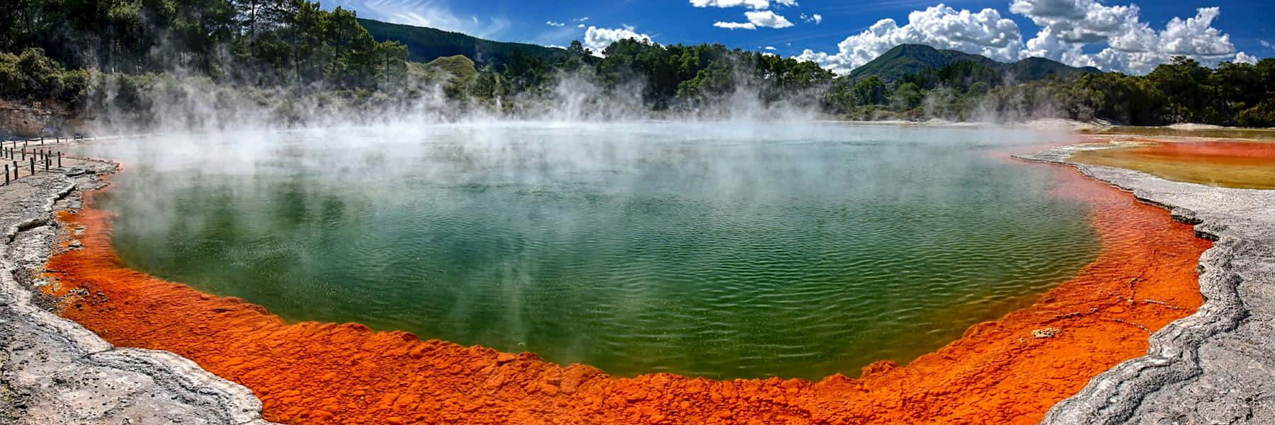 Rotorua, geothermal pool, vibrant orange mineral edges, HD Desktop Wallpaper