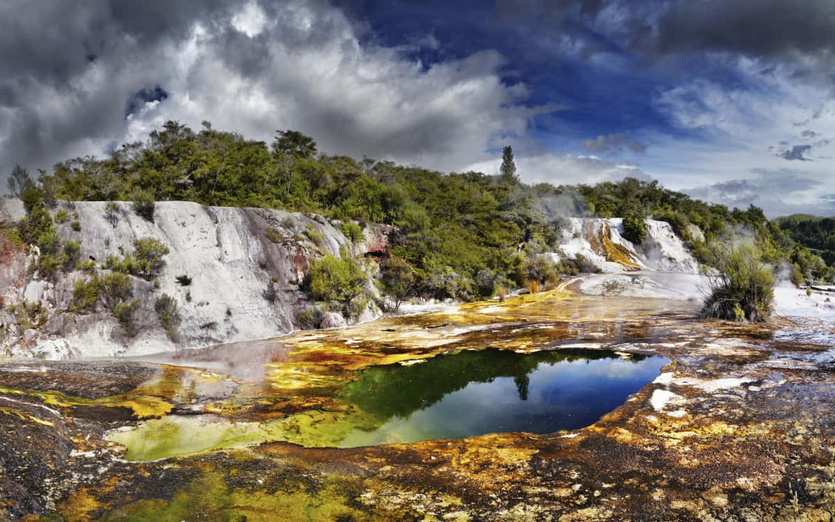 Rotorua, geothermal pools, sulfuric yellows, SD Desktop Wallpaper