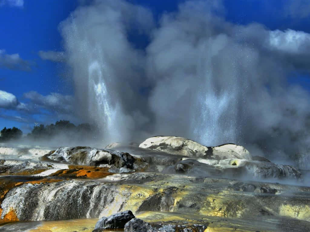 Rotorua, geothermal geyser eruption, steam, SD Desktop Wallpaper