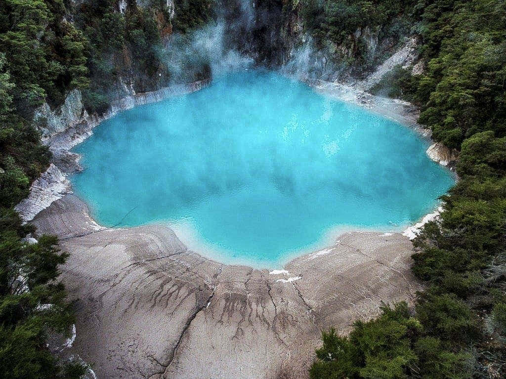 Rotorua, geothermal blue lake, aerial view, SD Desktop Wallpaper