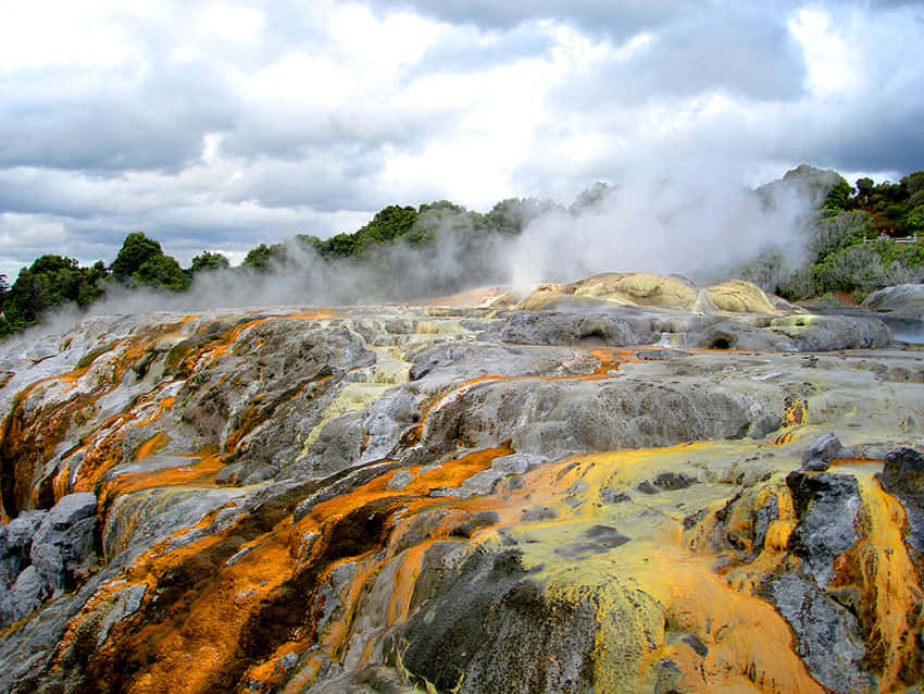 Rotorua, geothermal landscape, orange, SD Desktop Wallpaper