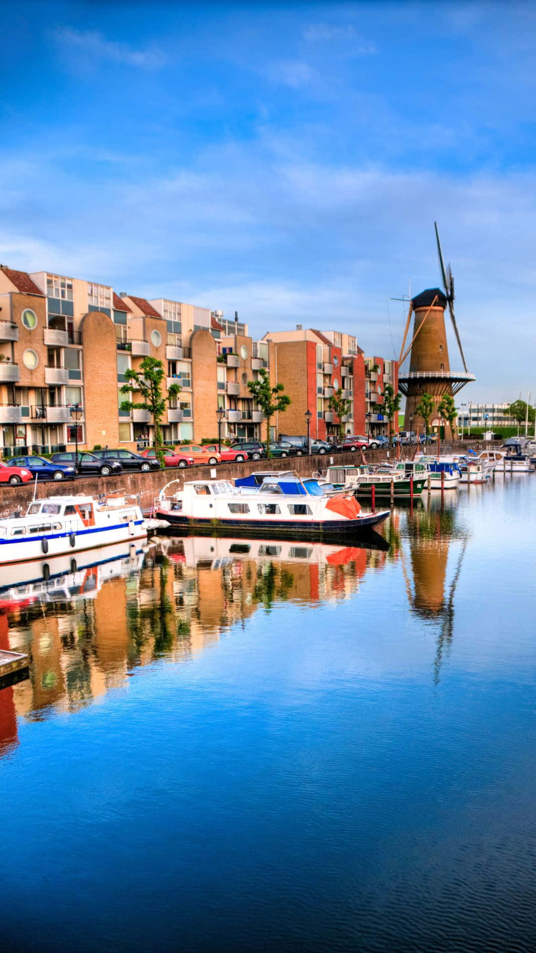 Rotterdam, windmill, canal, Full HD Phone Wallpaper
