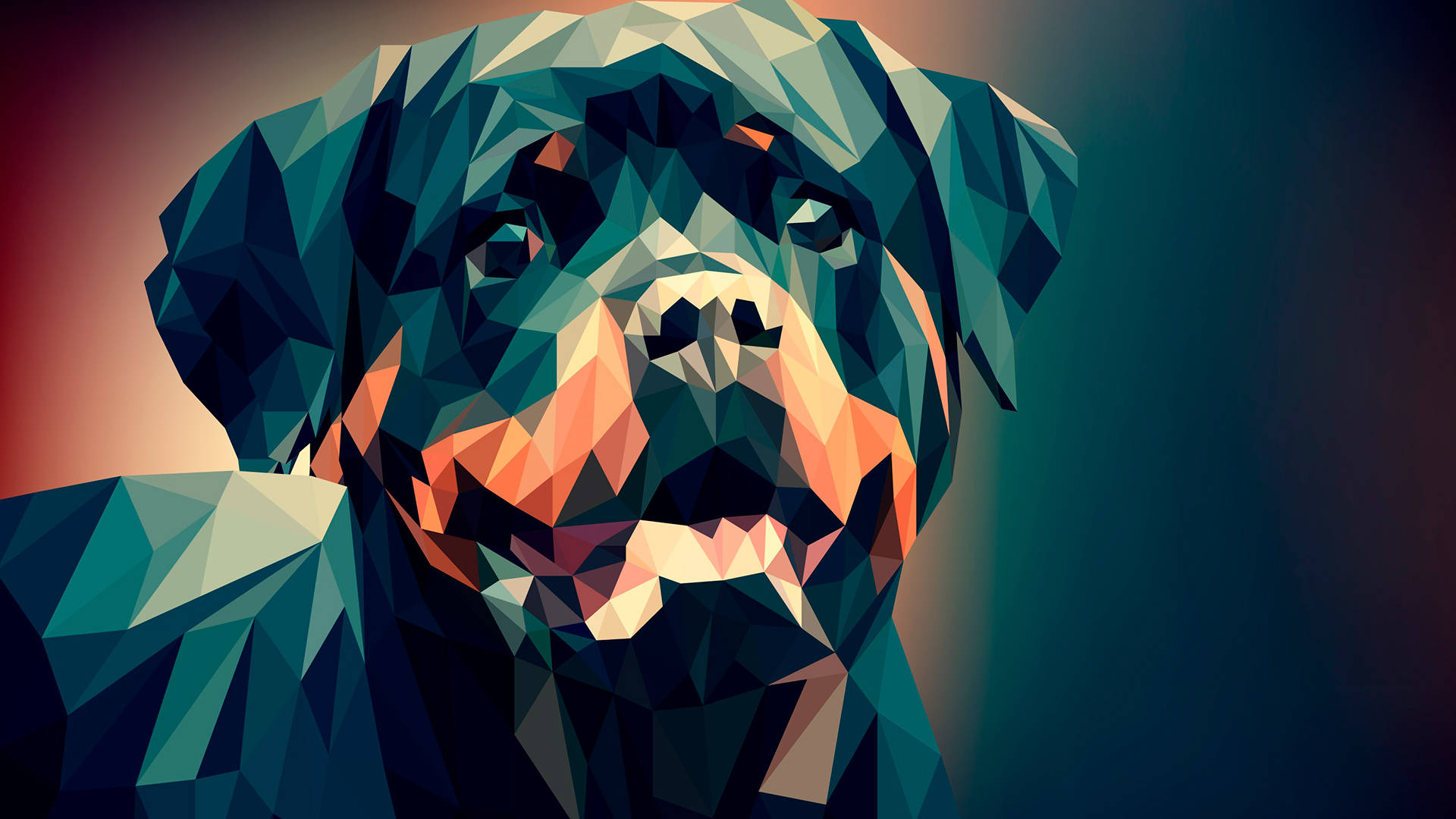 polygon art, Rottweiler, teal, Full HD Desktop Wallpaper