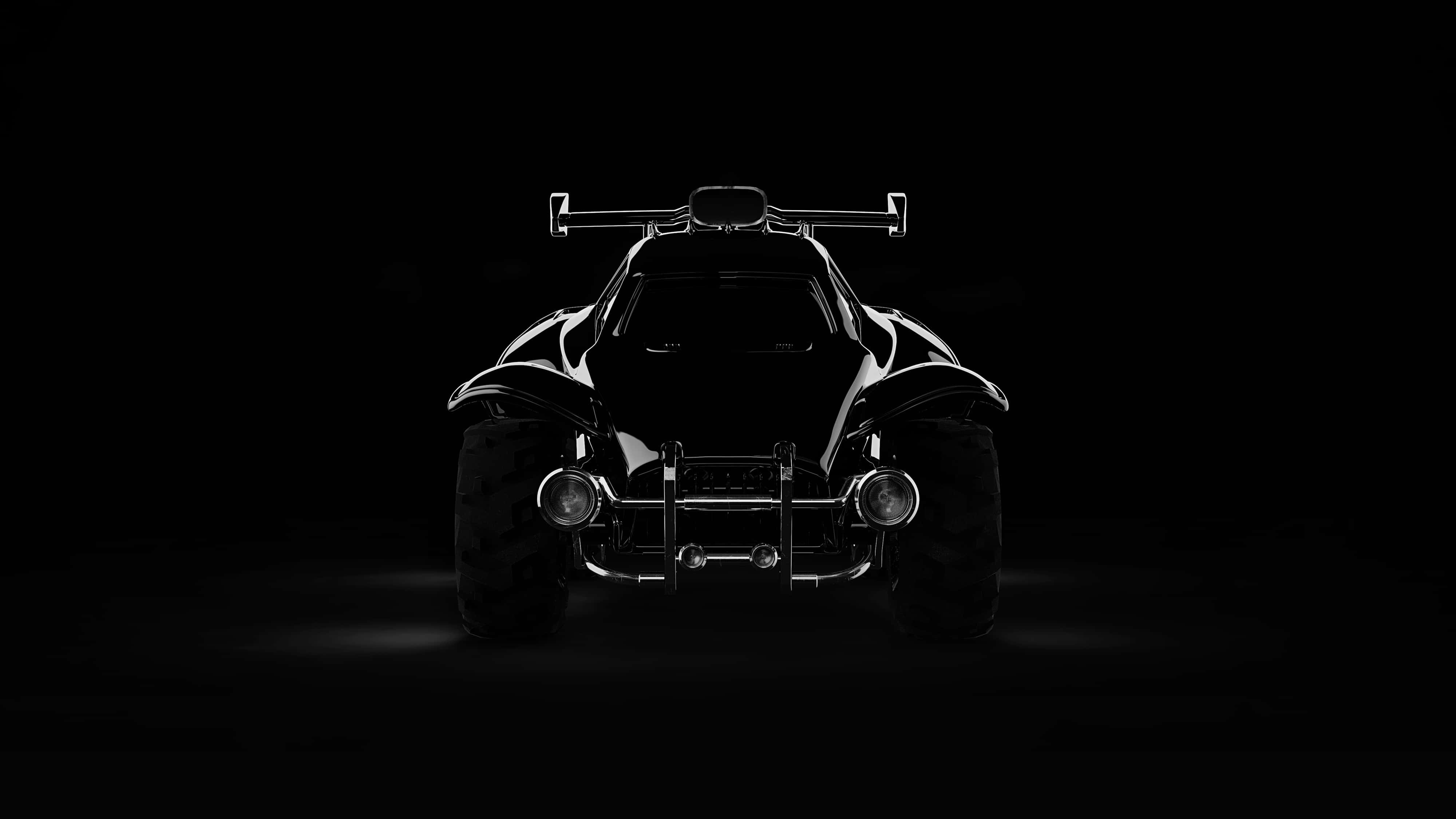 sleek black dune buggy, pitch-black studio backdrop, close up look, 4K Desktop Wallpaper