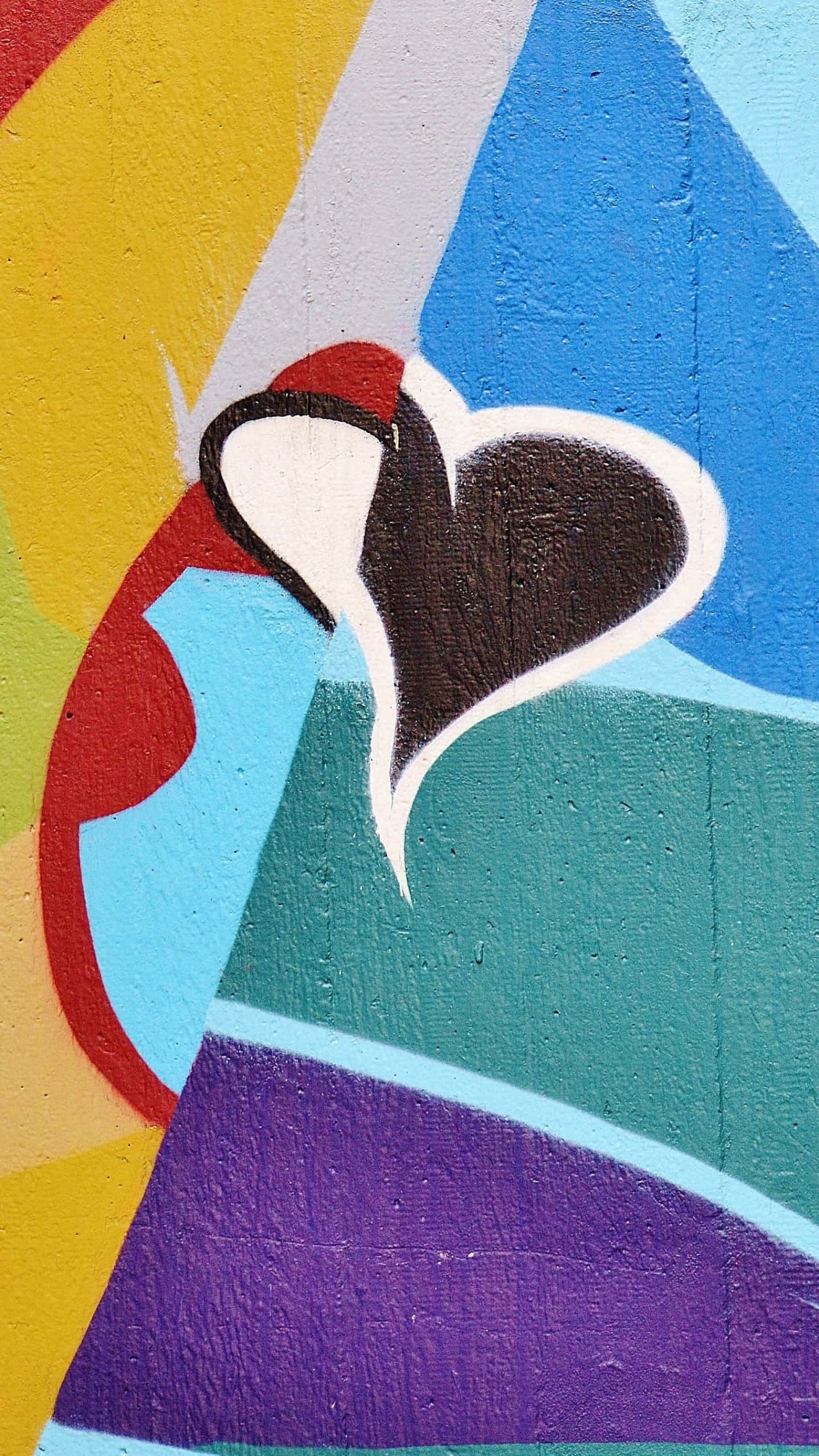 abstract graffiti mural, bold geometric shapes, stylized heart, 2K Phone Wallpaper