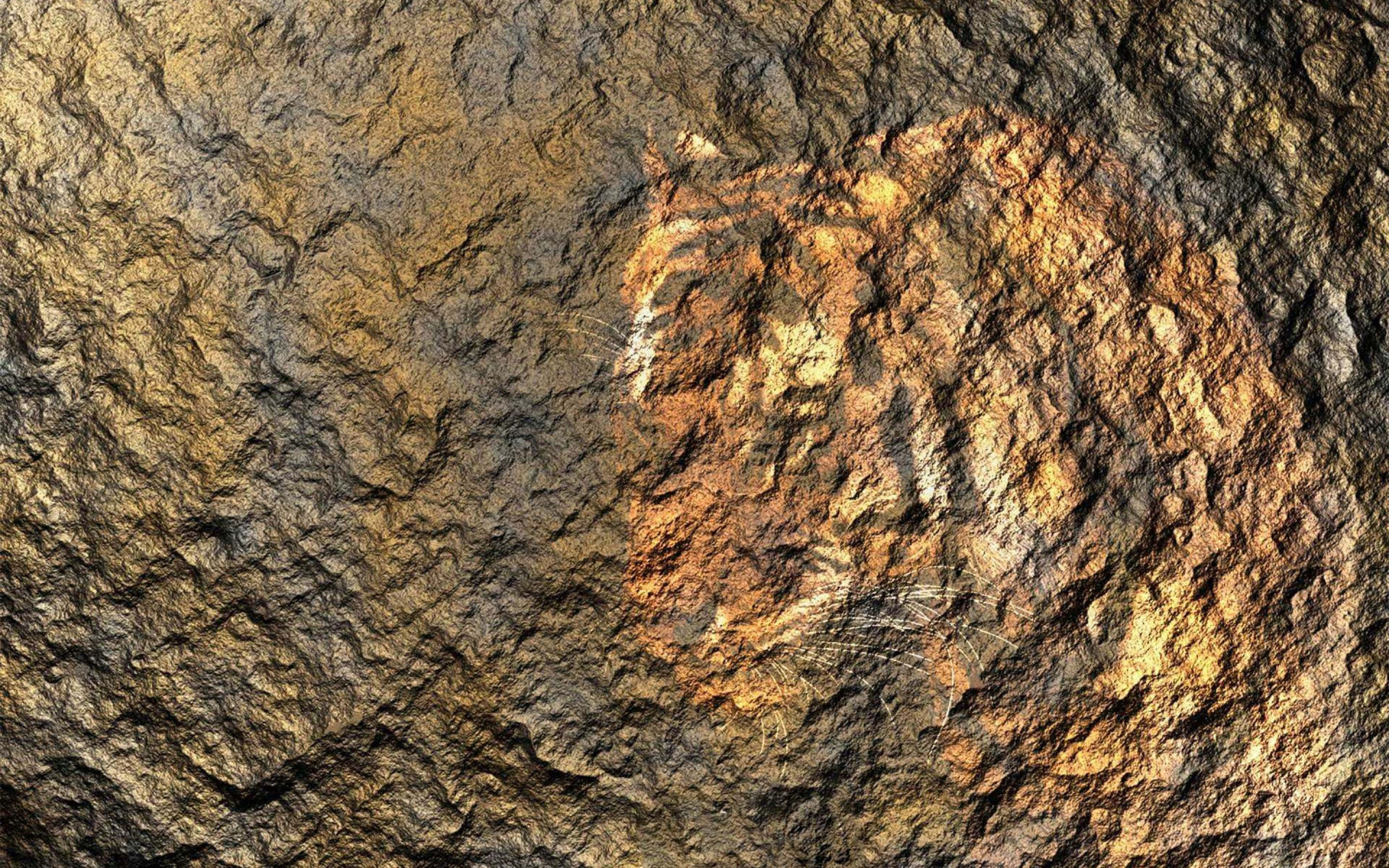 tiger, rugged brown and orange rock, naturalistic detail, 2K Desktop Wallpaper