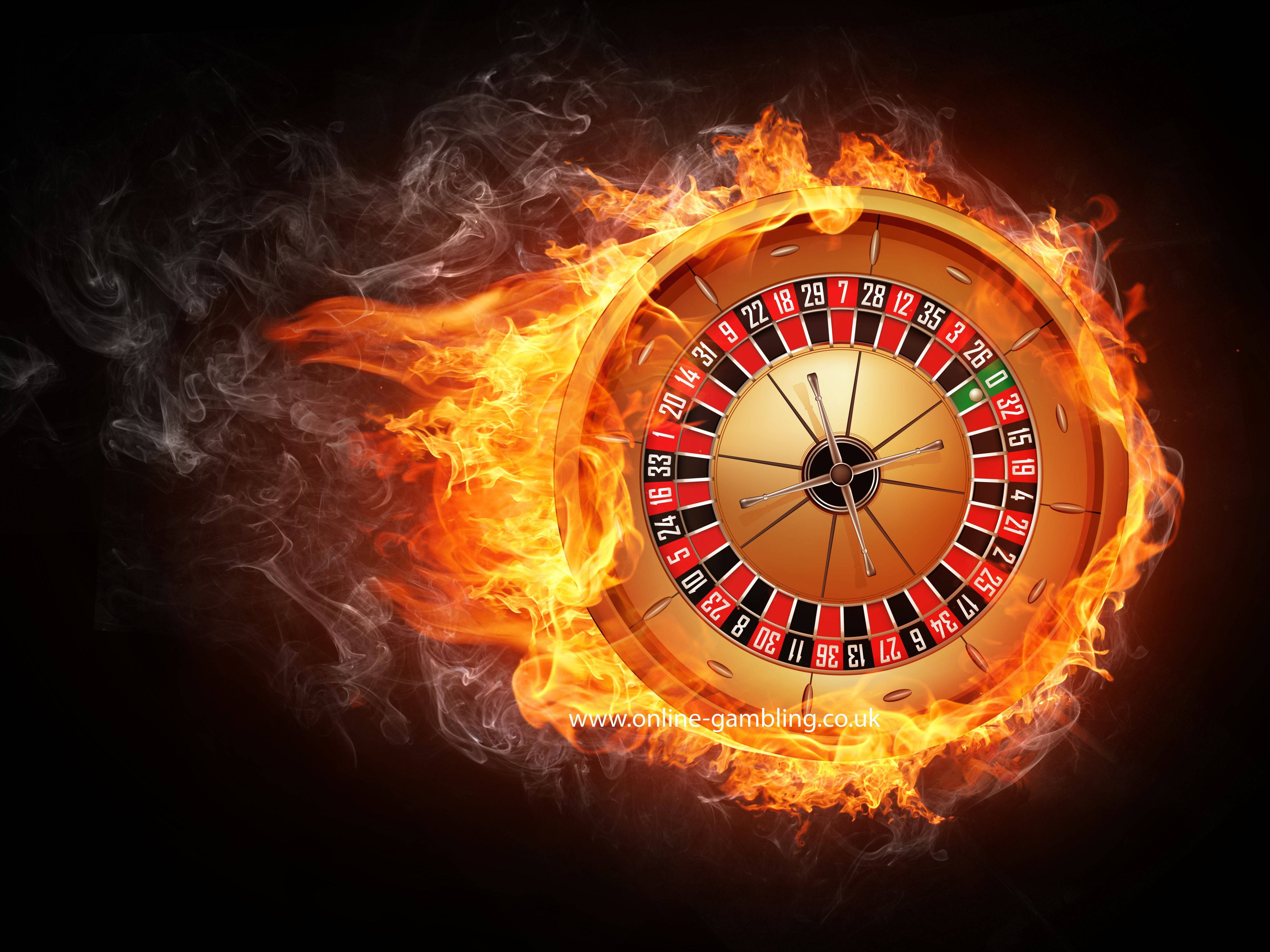 roulette wheel, flaming, dark backdrop, 4K Desktop Wallpaper