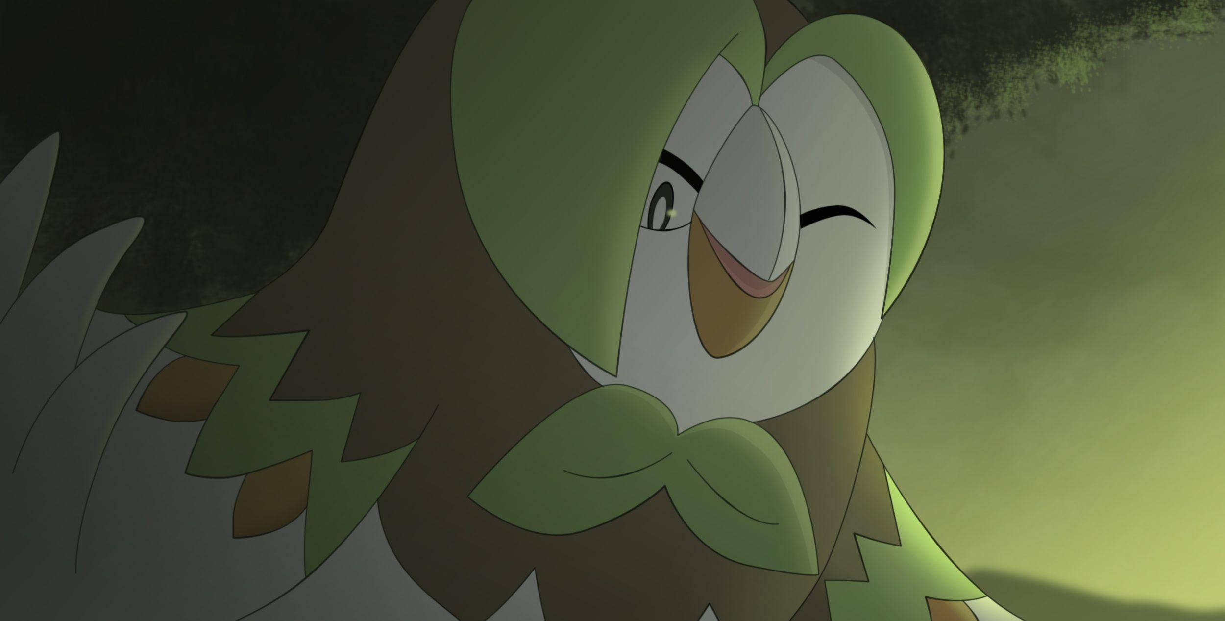 Rowlet, one eye open, misty forest, Full HD Desktop Wallpaper