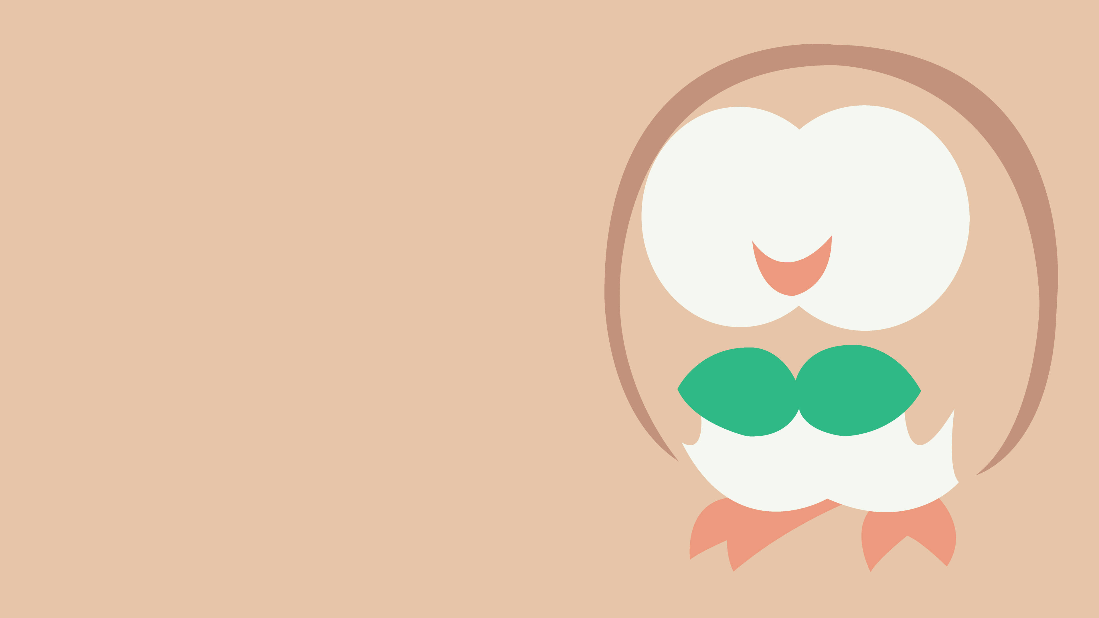 Rowlet, thick outline art, green mustache, 4K Desktop Wallpaper