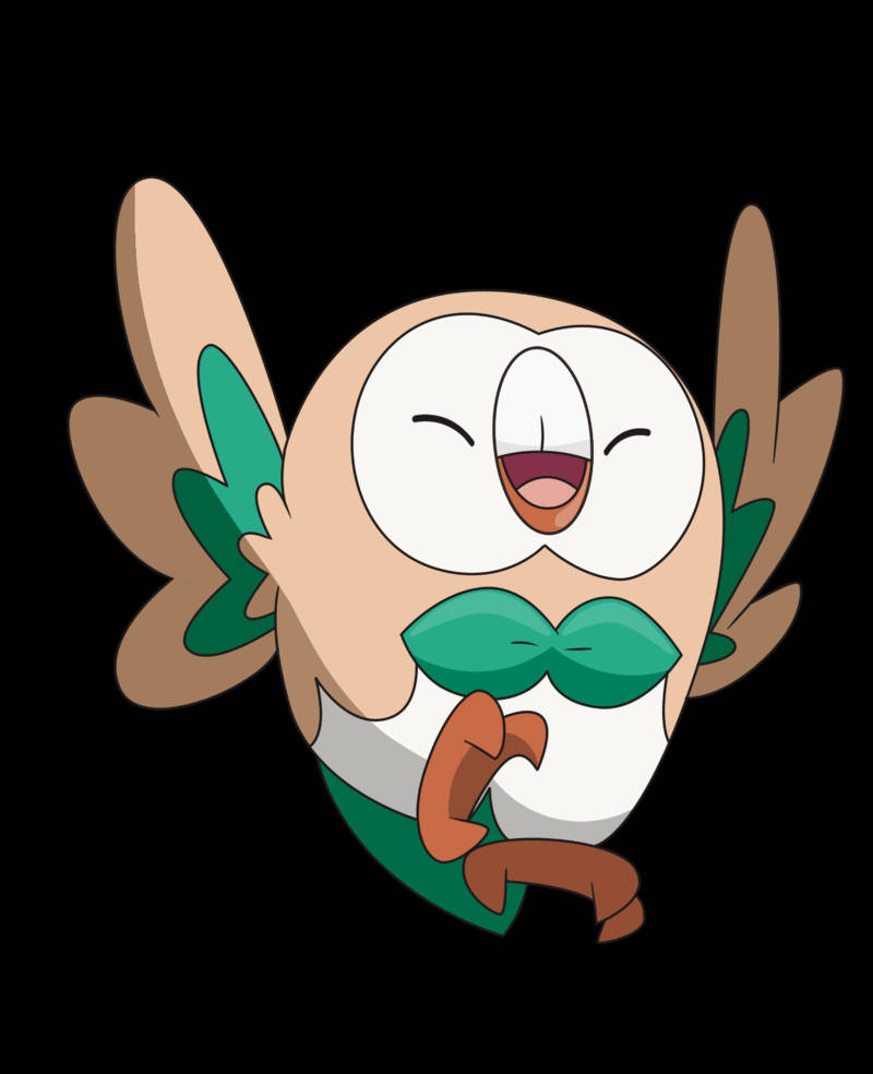Rowlet, green leaf-like wings, bowtie, SD Phone Wallpaper