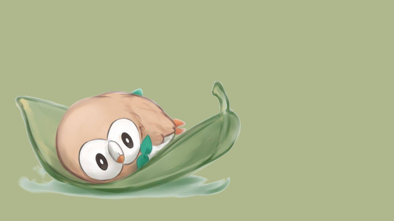 Rowlet, green pea pod, olive background, HD Desktop Wallpaper