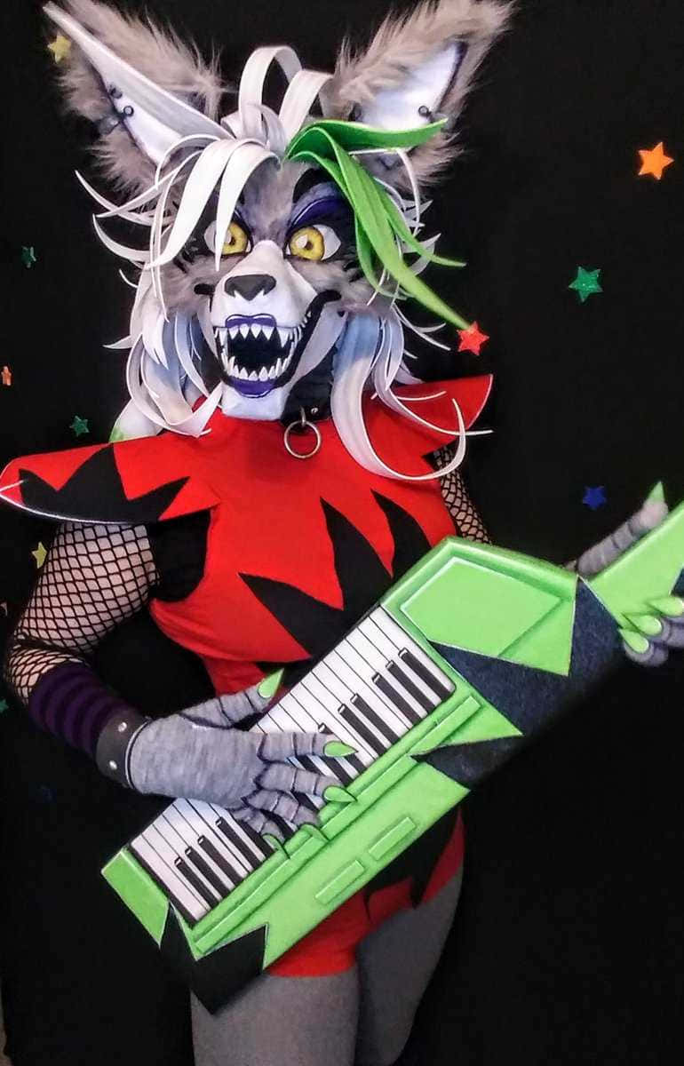 Roxanne Wolf, white hair, green streaks, SD Phone Wallpaper