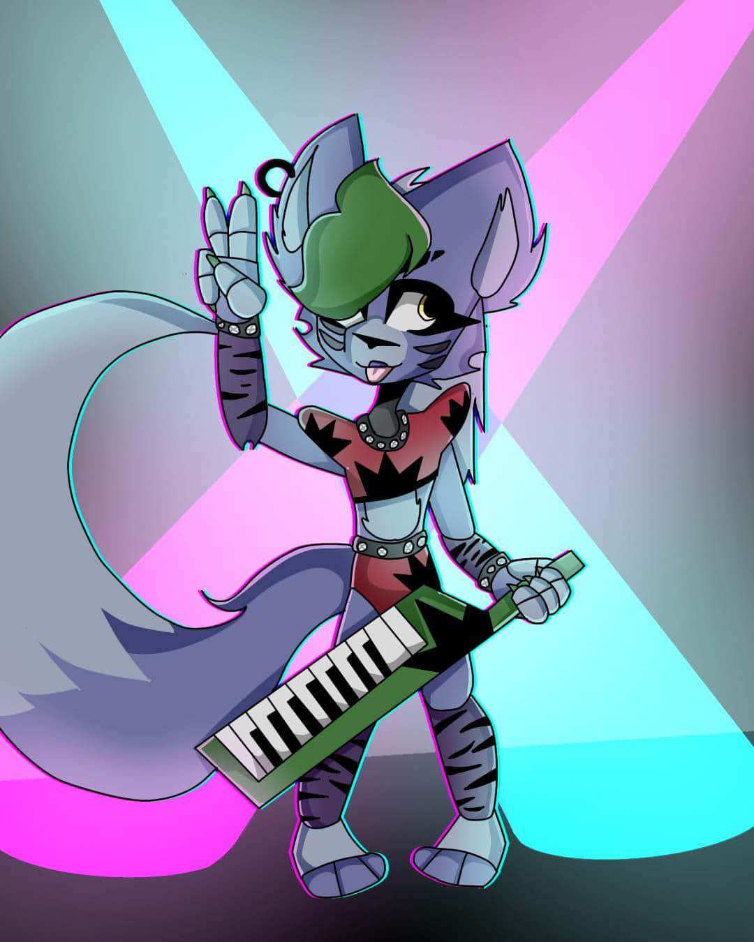 Roxanne Wolf, purple cat, green mohawk, HD Phone Wallpaper