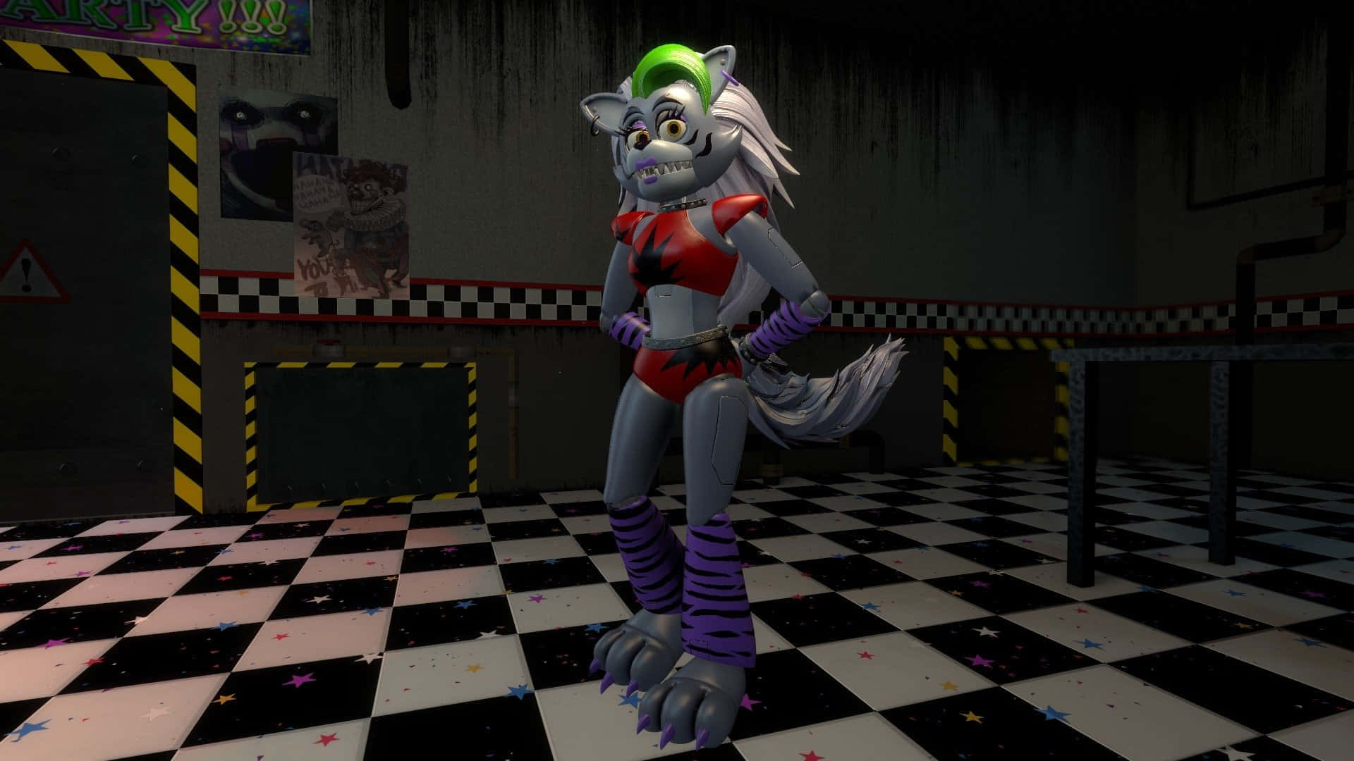 Roxanne Wolf, green mohawk, red outfit, Full HD Desktop Wallpaper