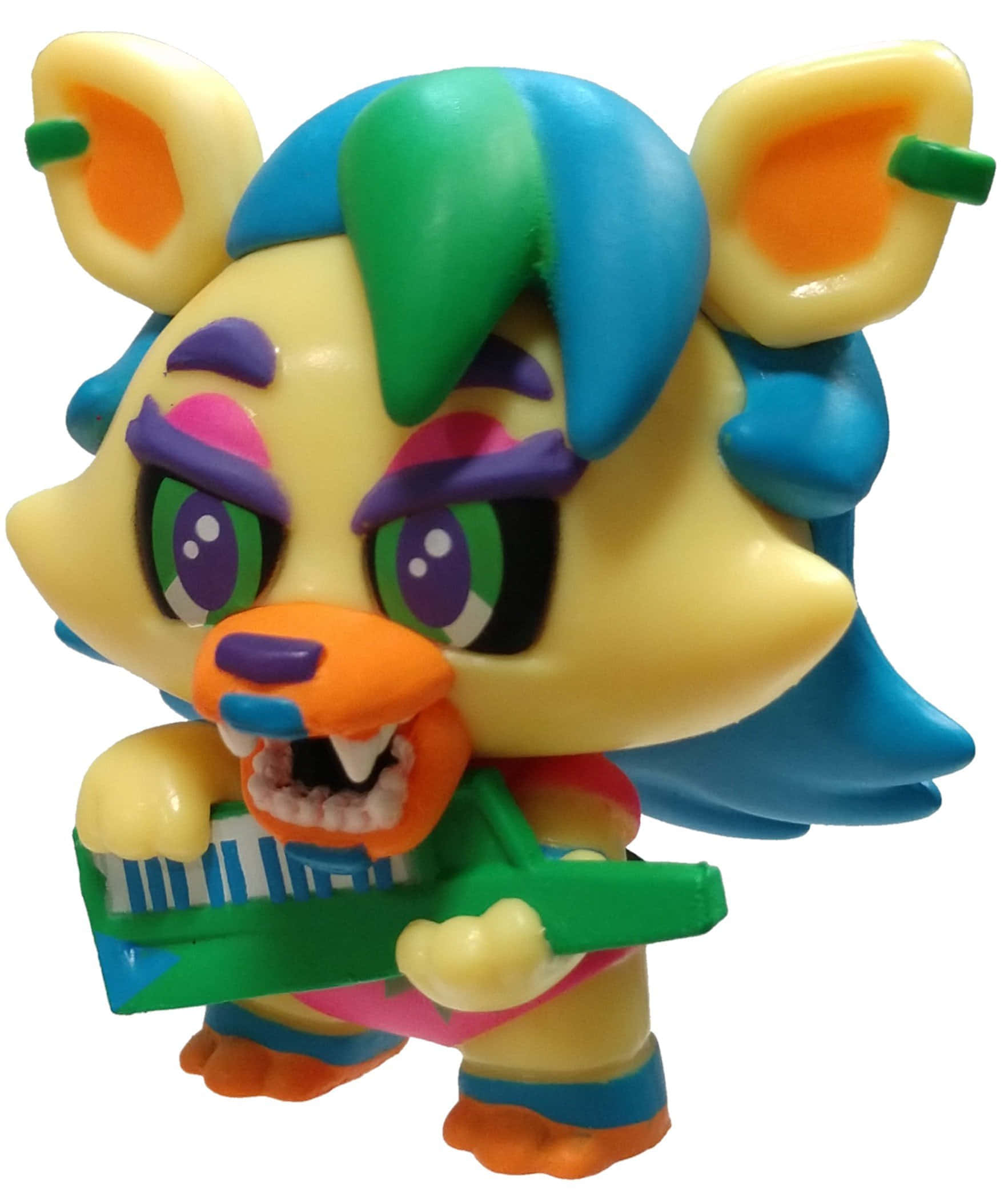 Roxanne Wolf, yellow feline character, blue green hair, Full HD Phone Wallpaper